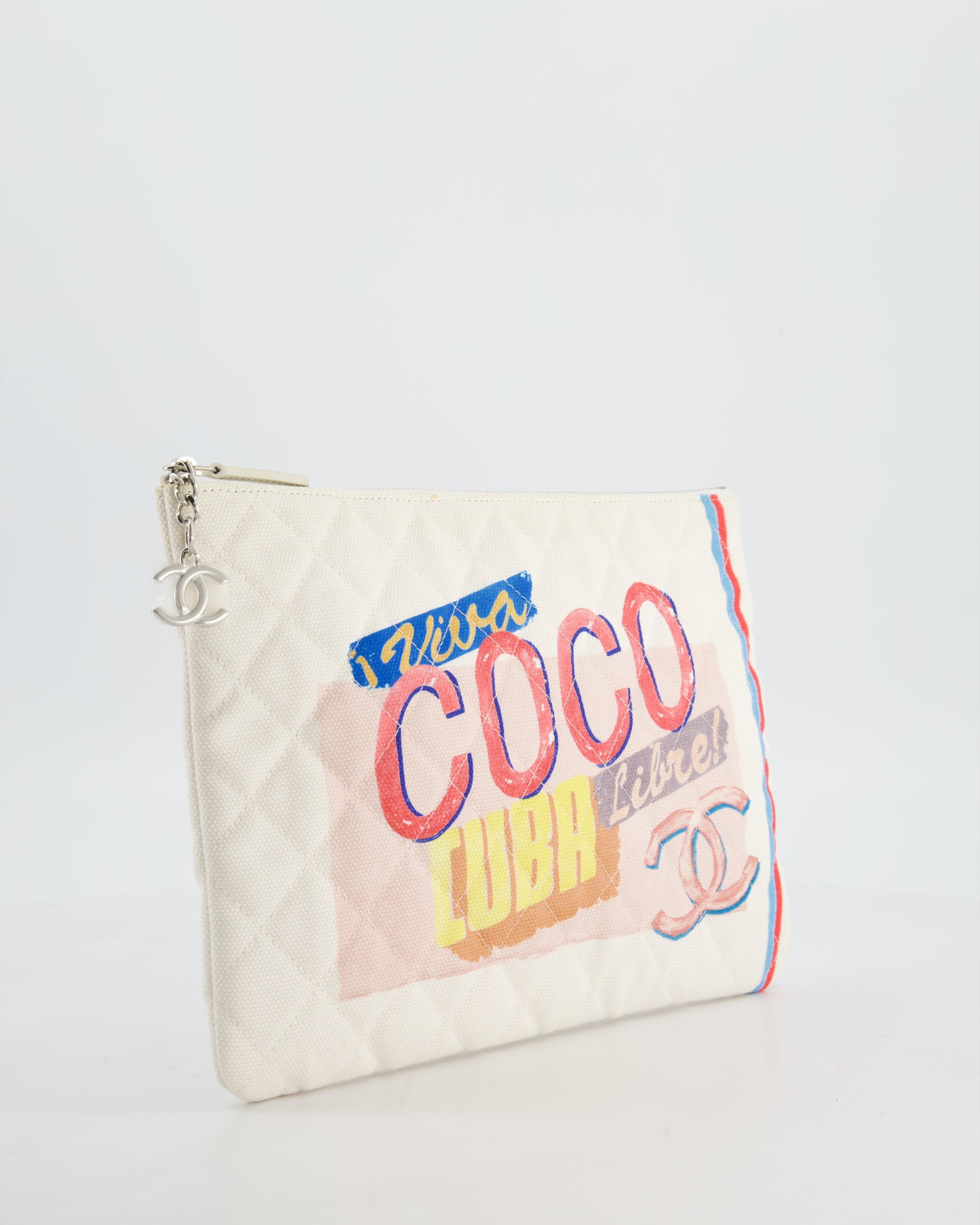 Chanel SS17 Coco Cuba White Pouch in Canvas with CC Logo