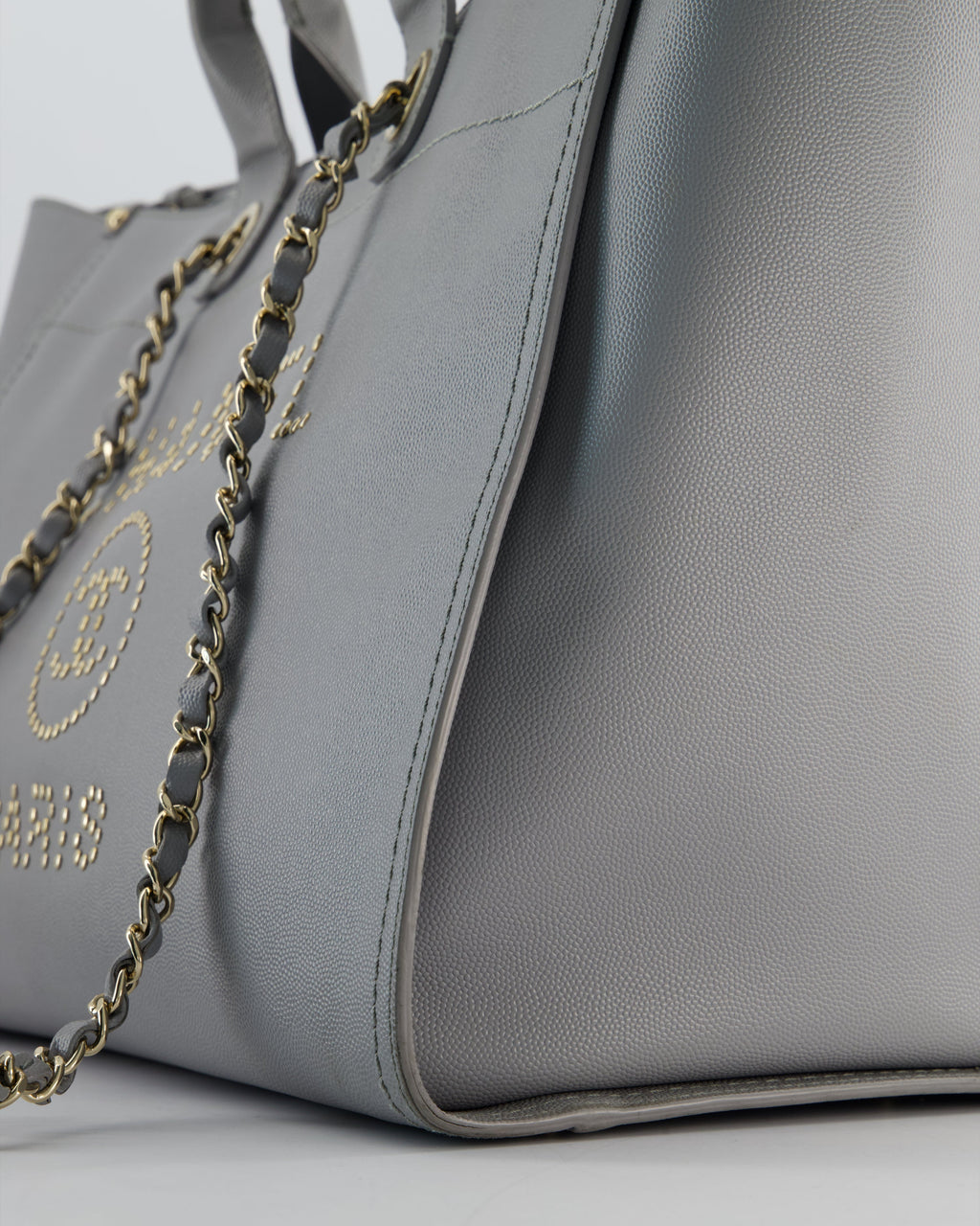 Chanel Grey Caviar Leather Medium Deauville Tote Bag with Champagne Gold Hardware