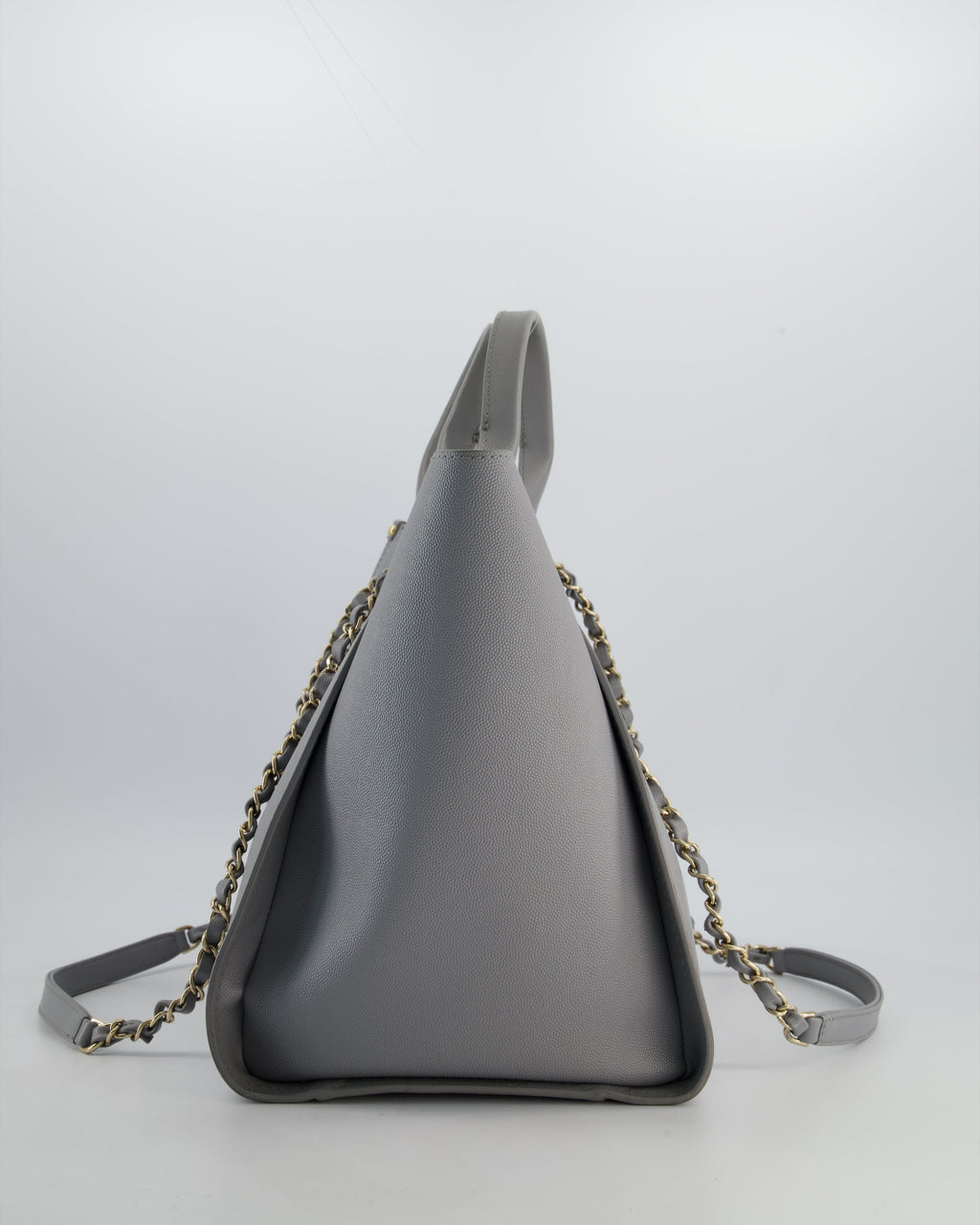 Chanel Grey Caviar Leather Medium Deauville Tote Bag with Champagne Gold Hardware