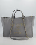 Chanel Grey Caviar Leather Medium Deauville Tote Bag with Champagne Gold Hardware
