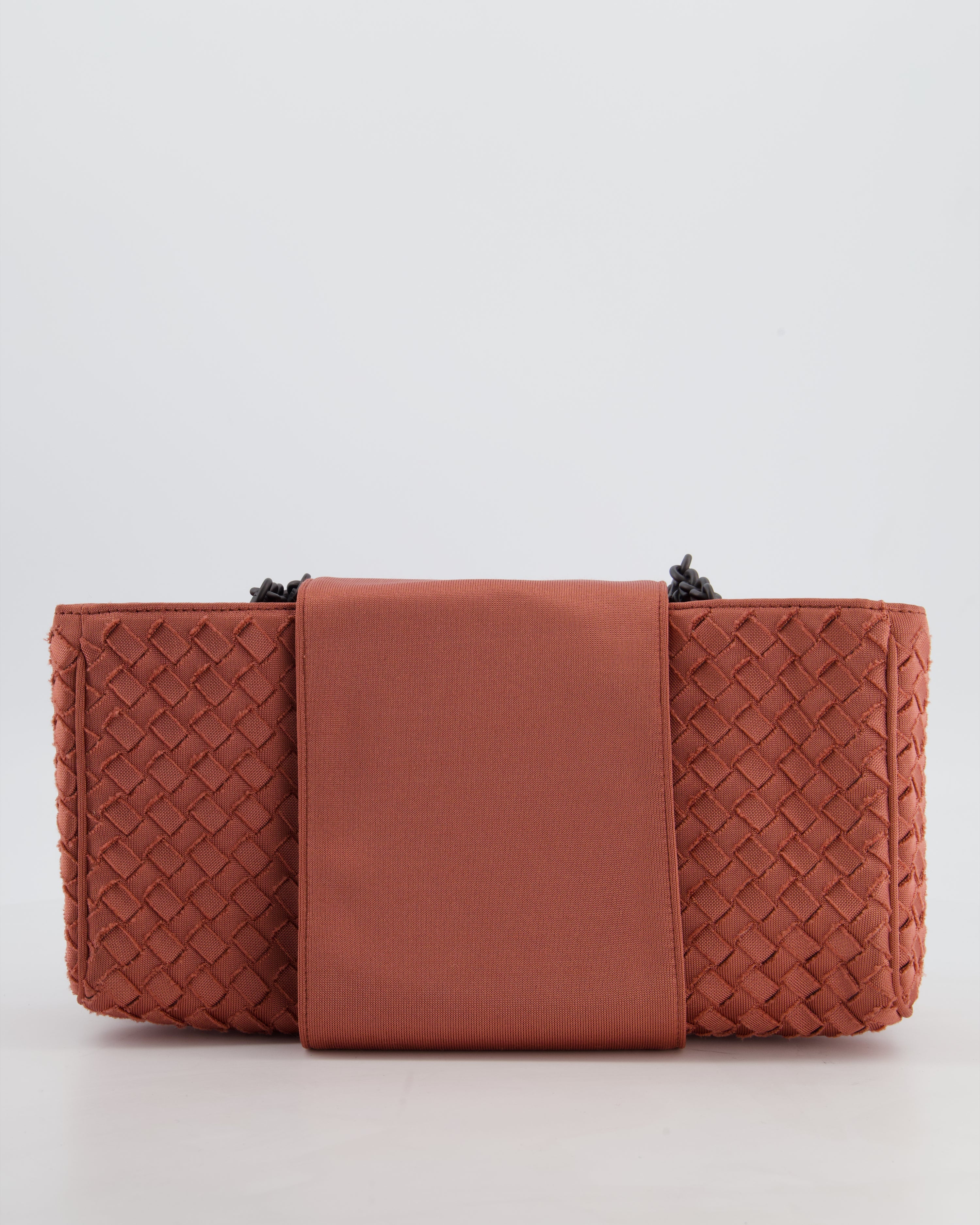Bottega Veneta Pink Intrecciato Canvas Buckle Flap Bag with Black Hardware