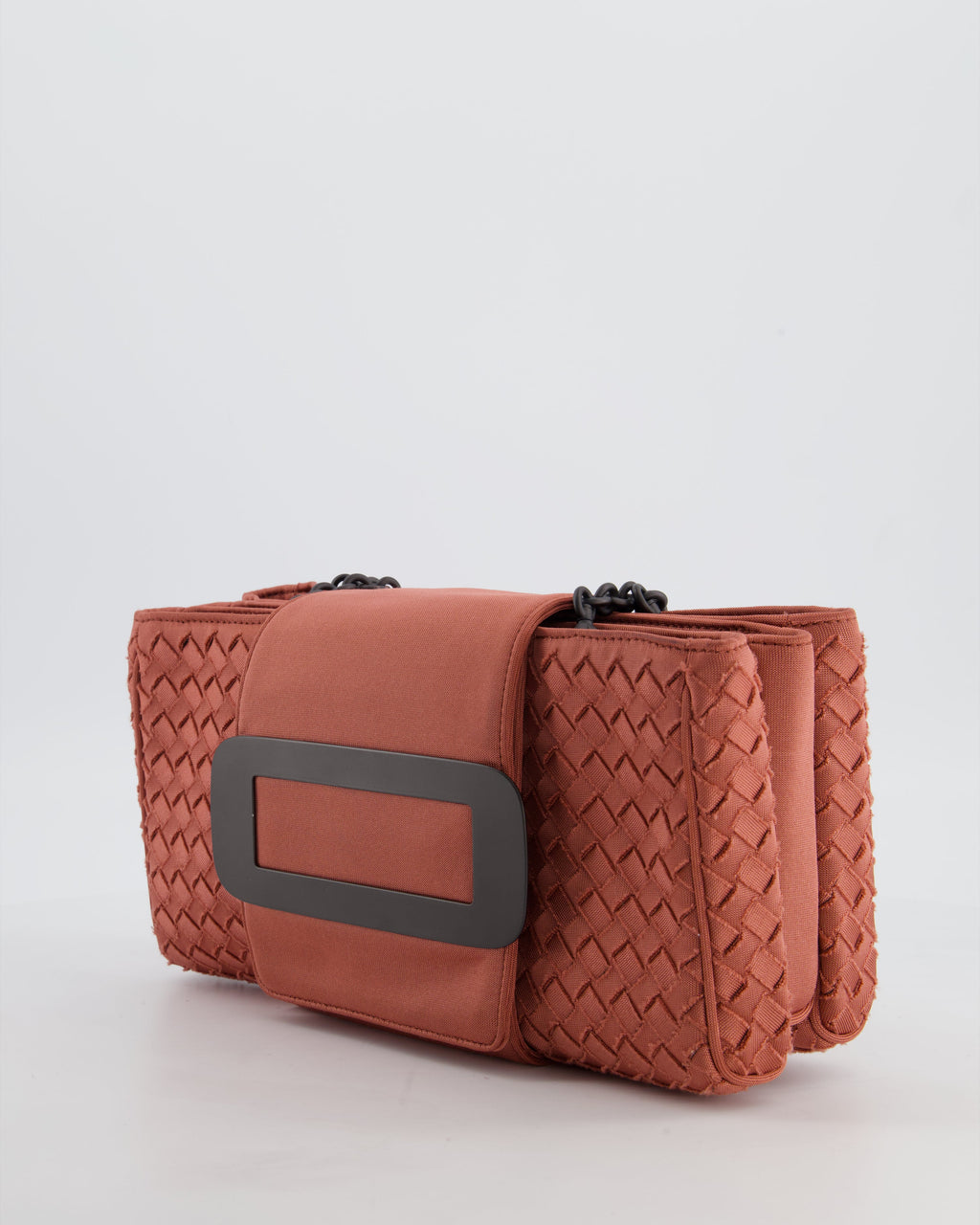 Bottega Veneta Pink Intrecciato Canvas Buckle Flap Bag with Black Hardware
