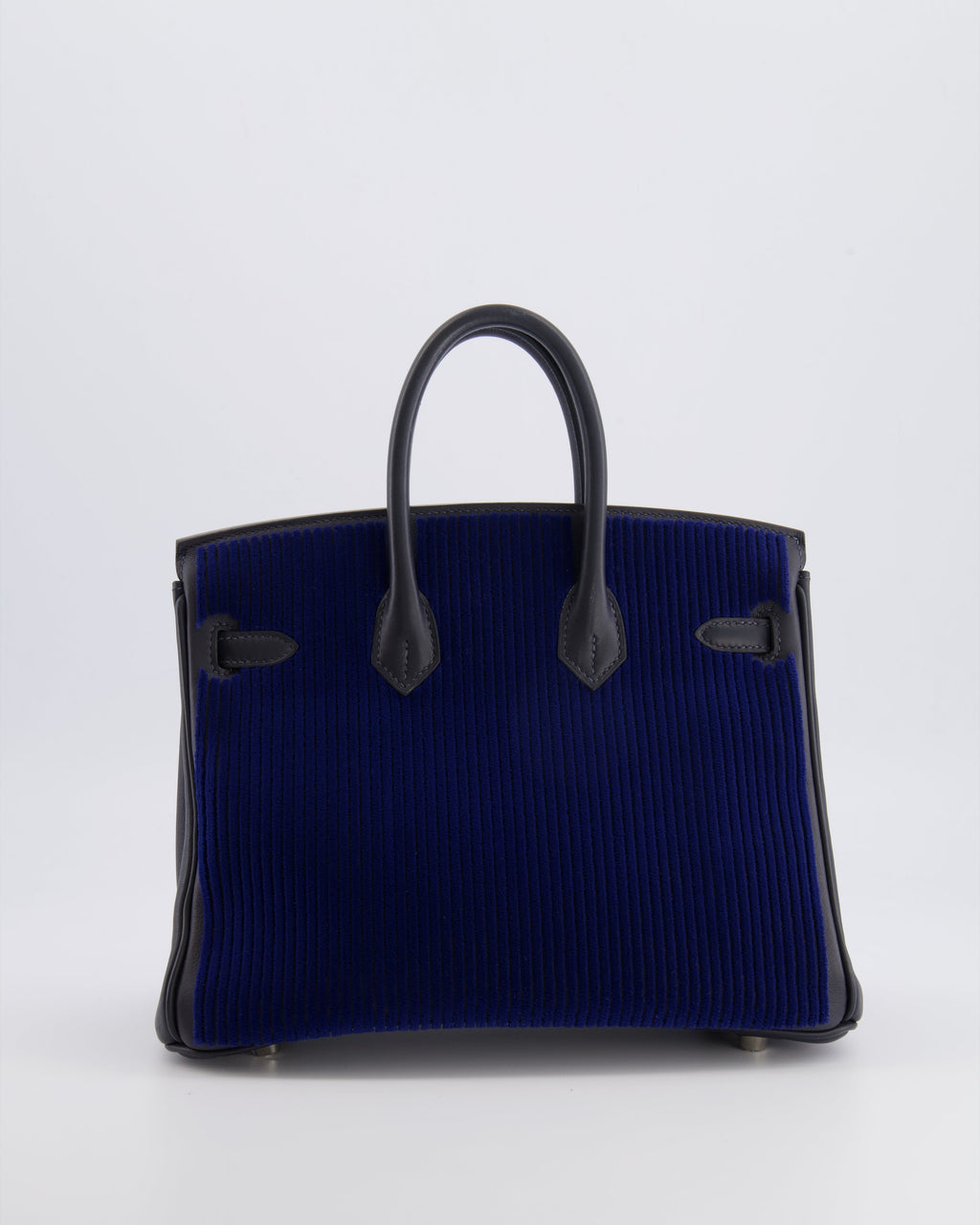 *RARE* Hermès Birkin 25 Côte à Côte Retourne Bag in Bleu Saphir Tuffetage and Caban Swift Leather with Palladium Hardware