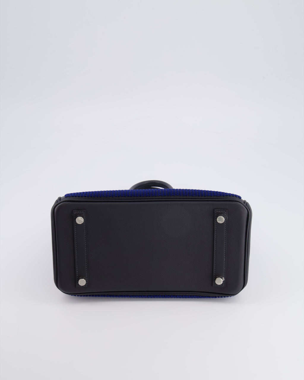 *RARE* Hermès Birkin 25 Côte à Côte Retourne Bag in Bleu Saphir Tuffetage and Caban Swift Leather with Palladium Hardware