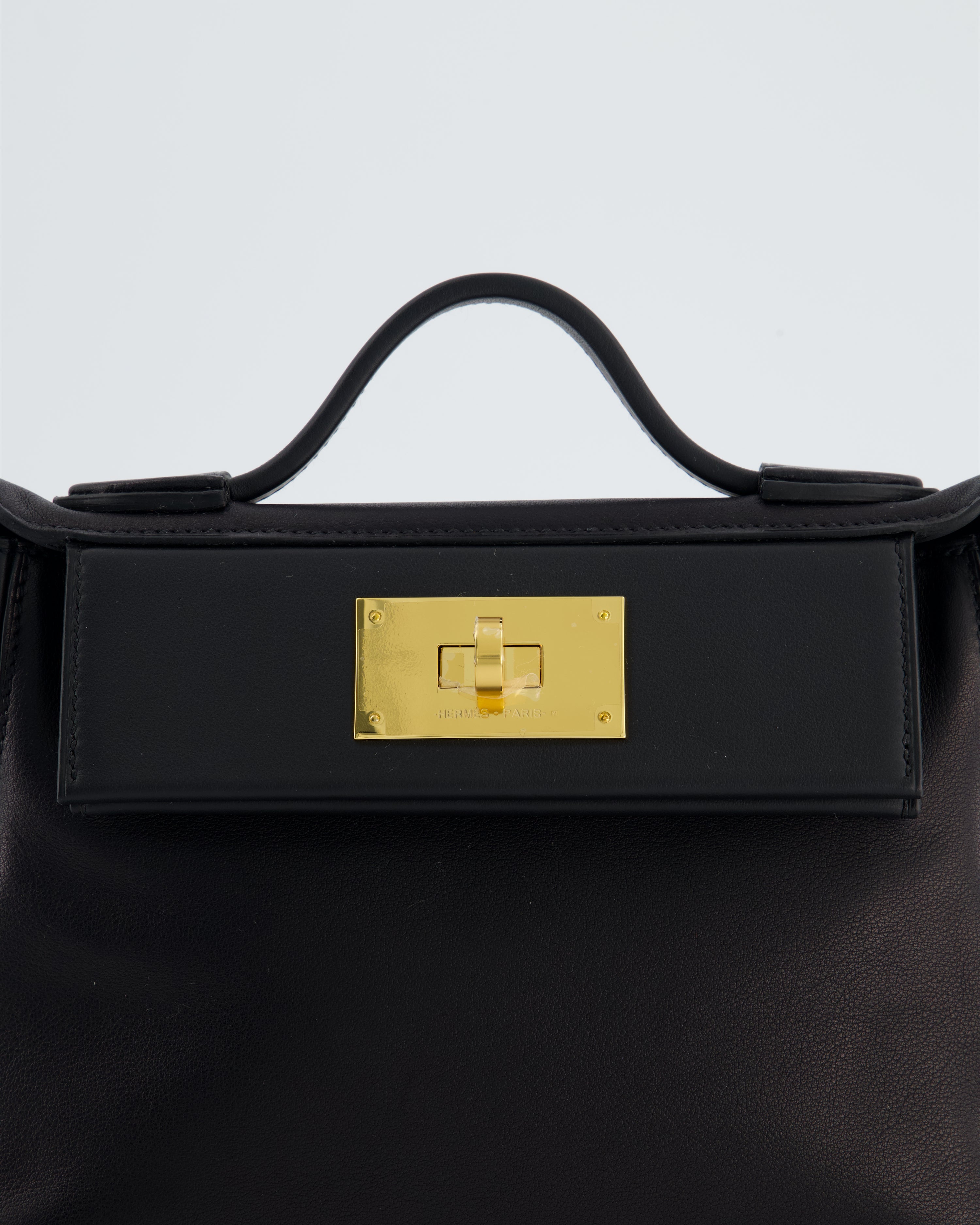 *RARE* Hermès 24/24 21 Bag in Noir Volupto and Noir Swift Leather with Gold Hardware