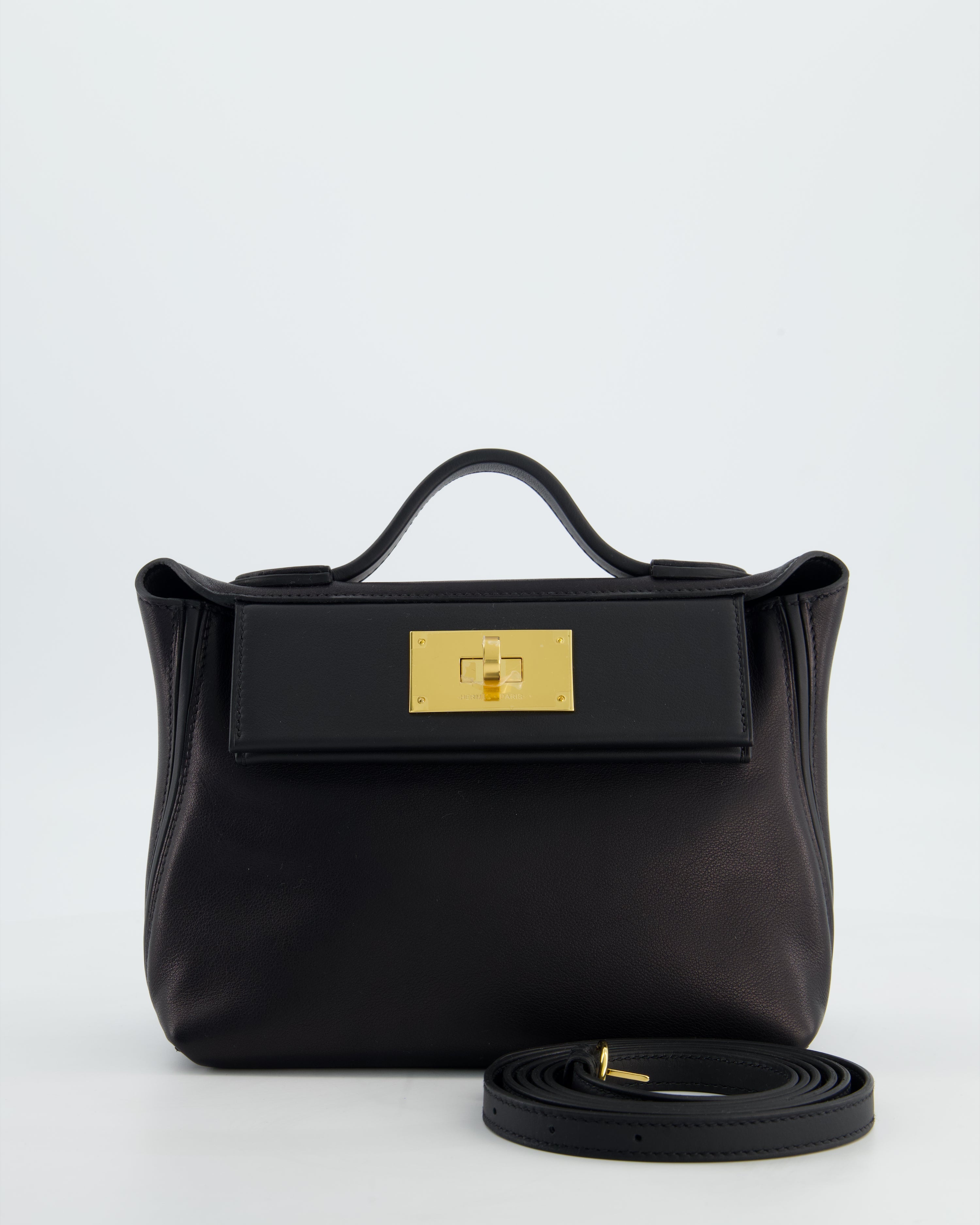 *RARE* Hermès 24/24 21 Bag in Noir Volupto and Noir Swift Leather with Gold Hardware