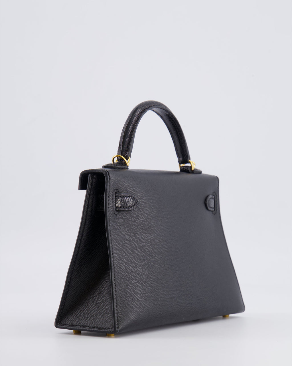 Hermès Mini Kelly II 20cm Touch Bag in Noir Madame and Lizard Leather with Gold Hardware