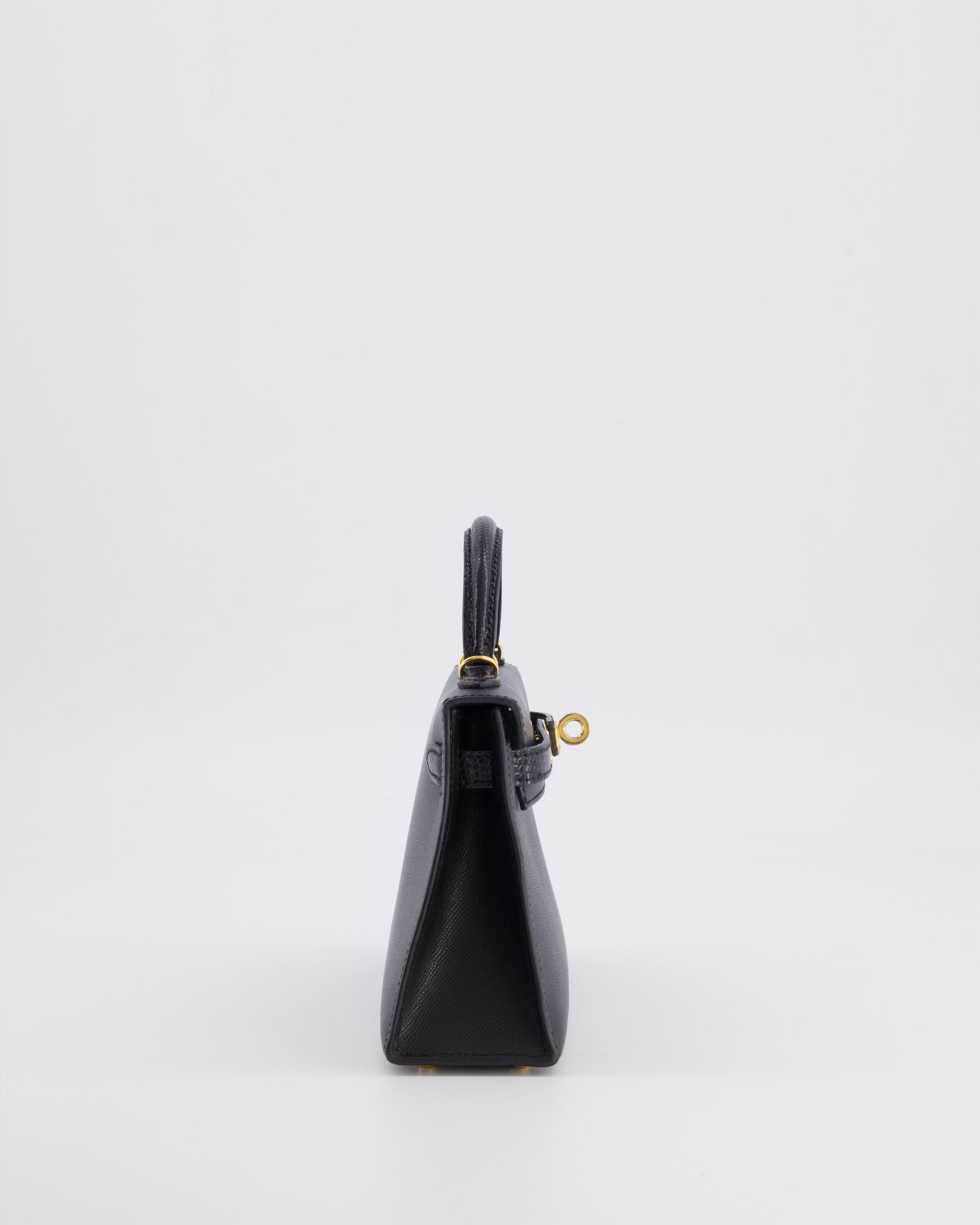 Hermès Mini Kelly II 20cm Touch Bag in Noir Madame and Lizard Leather with Gold Hardware
