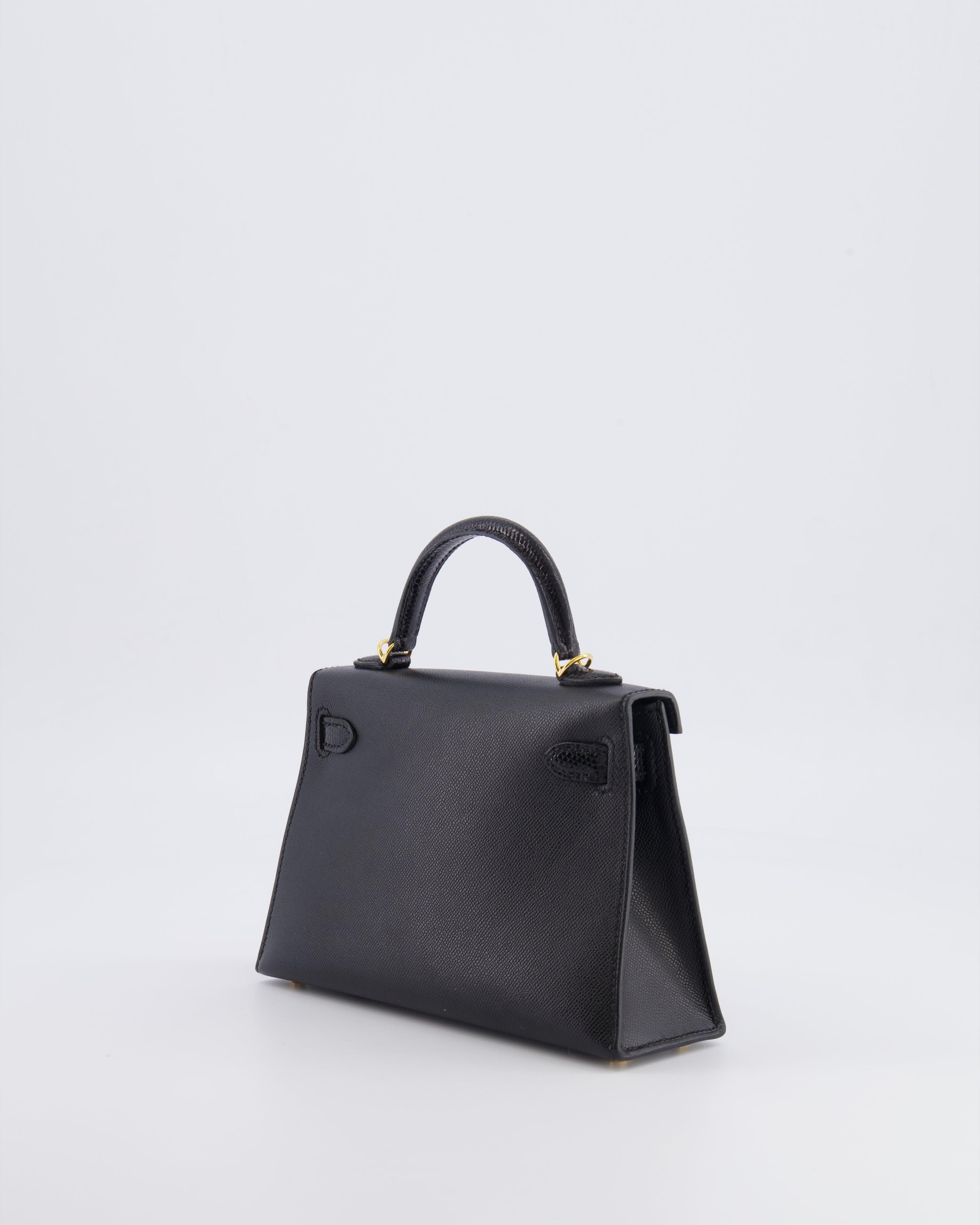 Hermès Mini Kelly II 20cm Touch Bag in Noir Madame and Lizard Leather with Gold Hardware