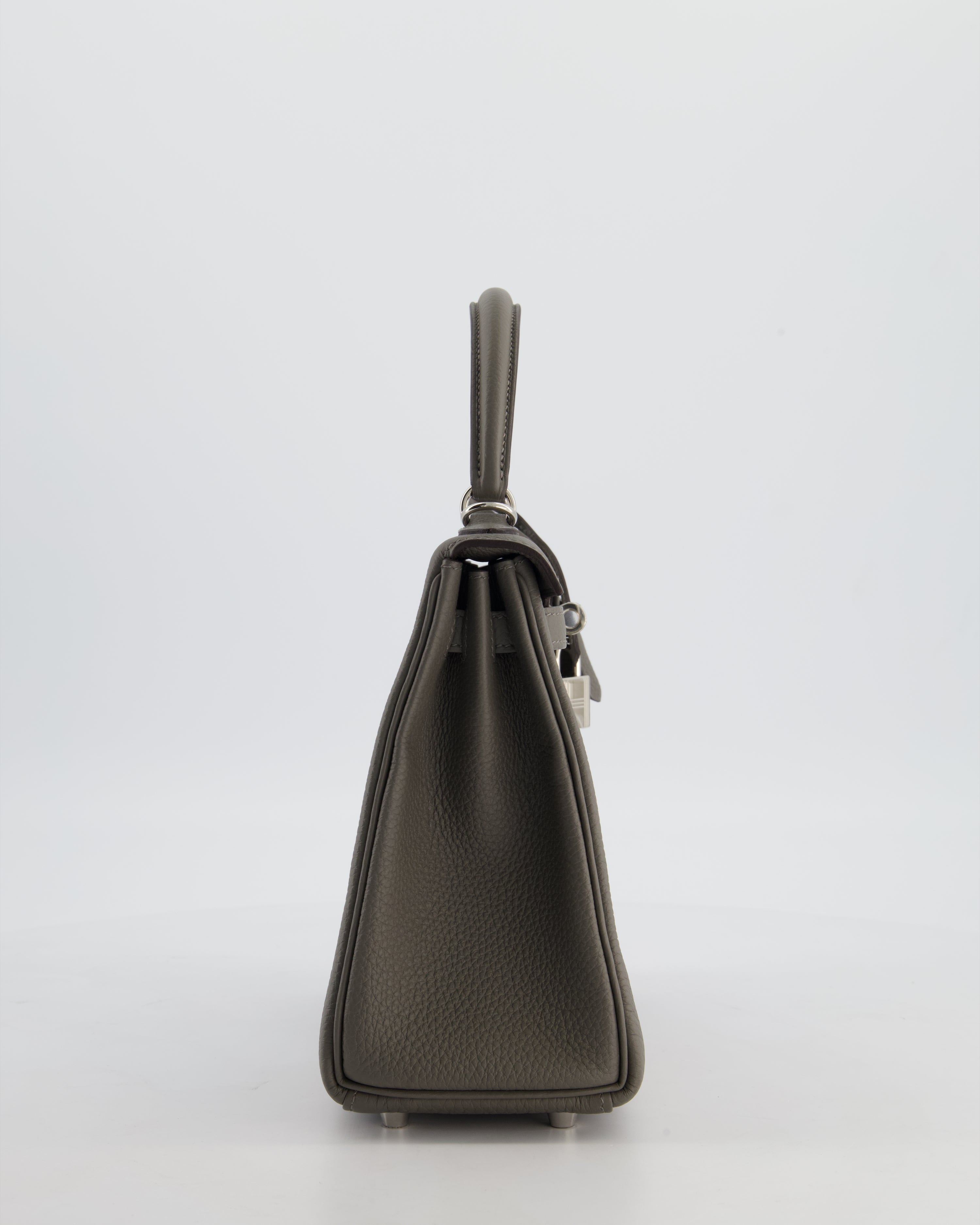 *HOT* Hermès Kelly 25 Rotourne Bag in Gris Meyer Togo Leather with Palladium Hardware