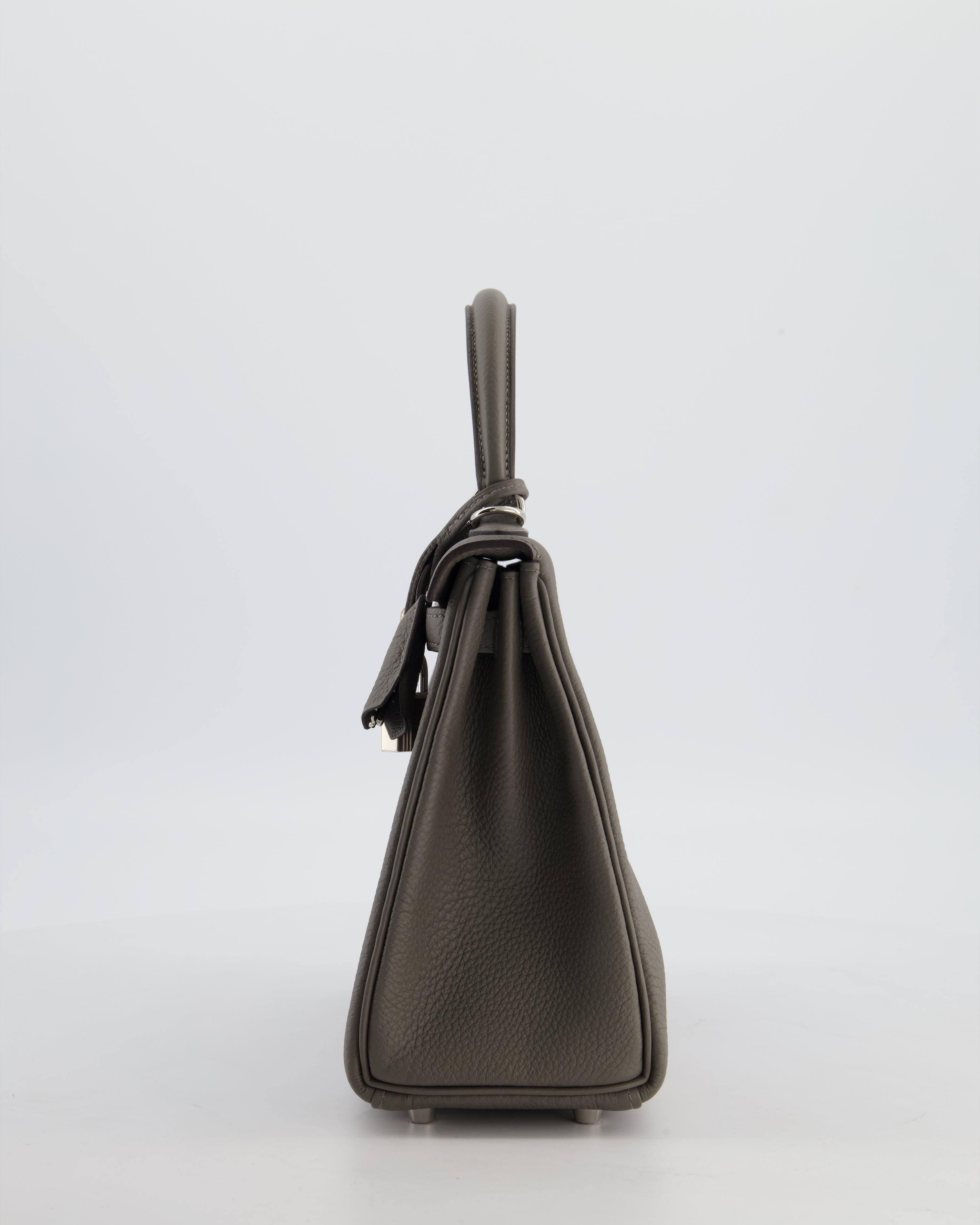 *HOT* Hermès Kelly 25 Rotourne Bag in Gris Meyer Togo Leather with Palladium Hardware