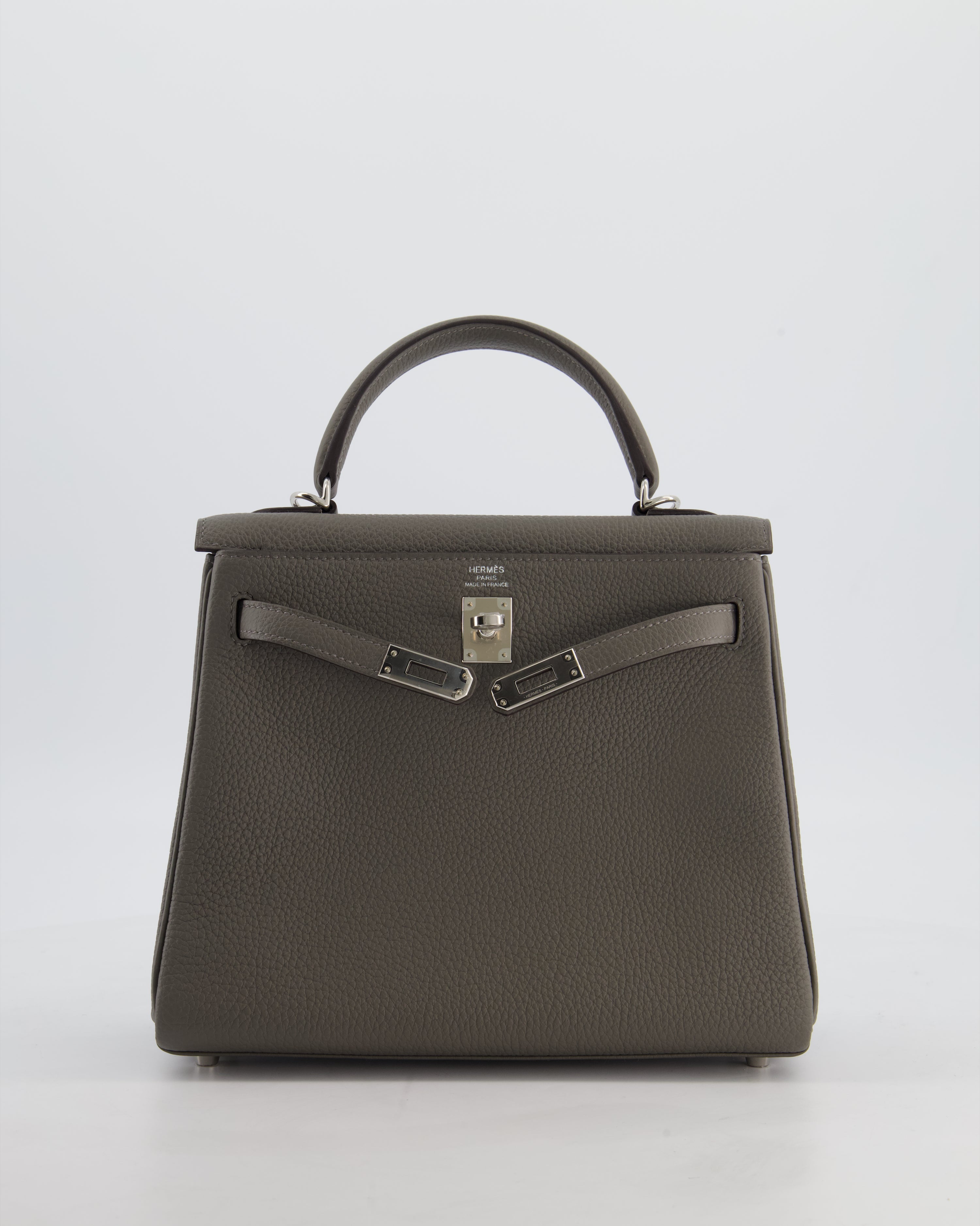 *HOT* Hermès Kelly 25 Rotourne Bag in Gris Meyer Togo Leather with Palladium Hardware