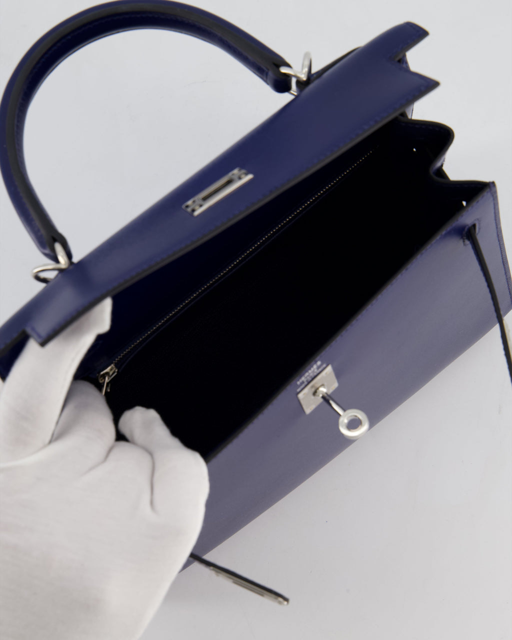 *RARE* Hermès Kelly 25 Sellier Bag in Bleu Saphir Box Leather with Palladium Hardware