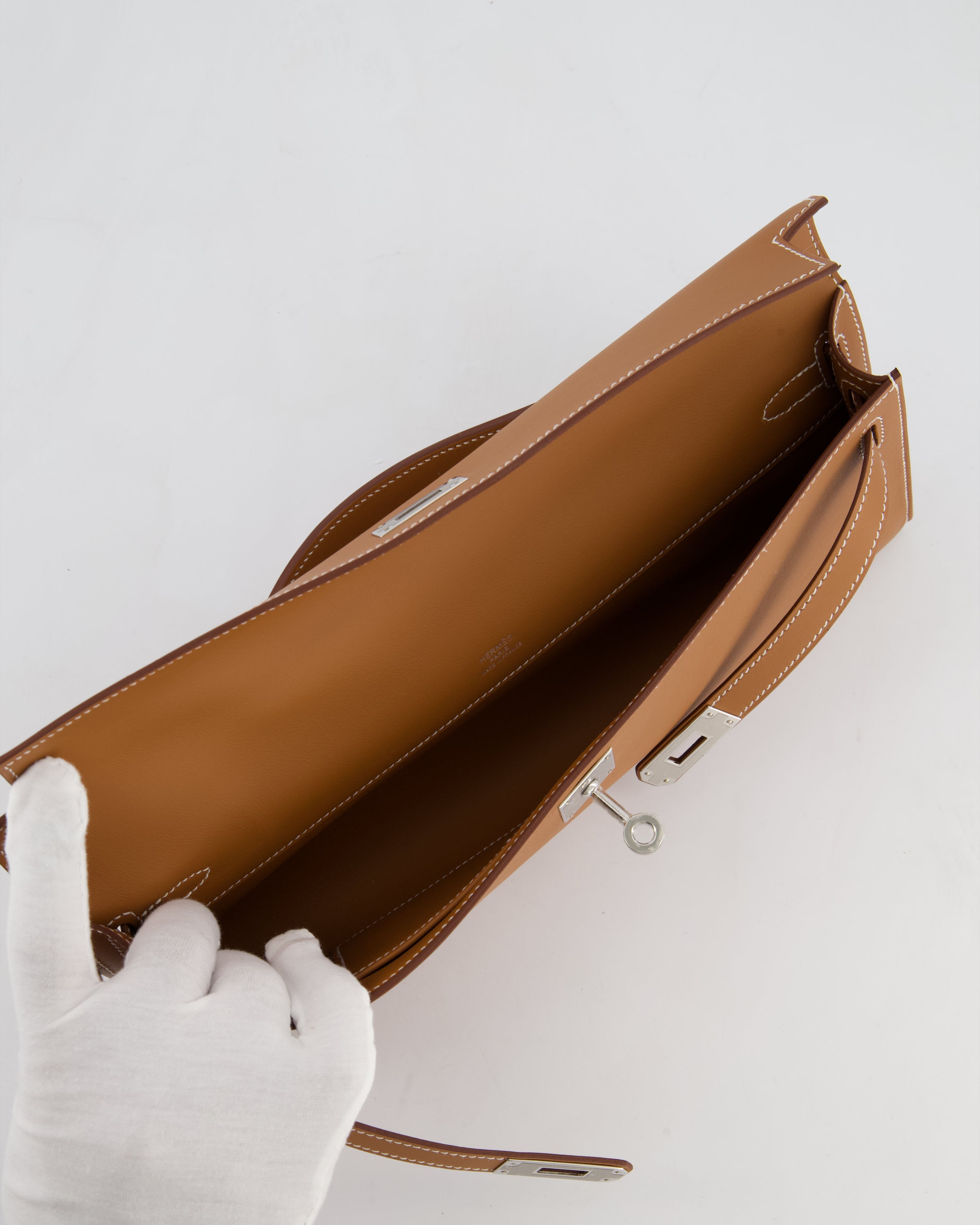 *HOT & RARE* Hermès Kelly Cut Bag in Gold Swift Leather with Palladium Hardware