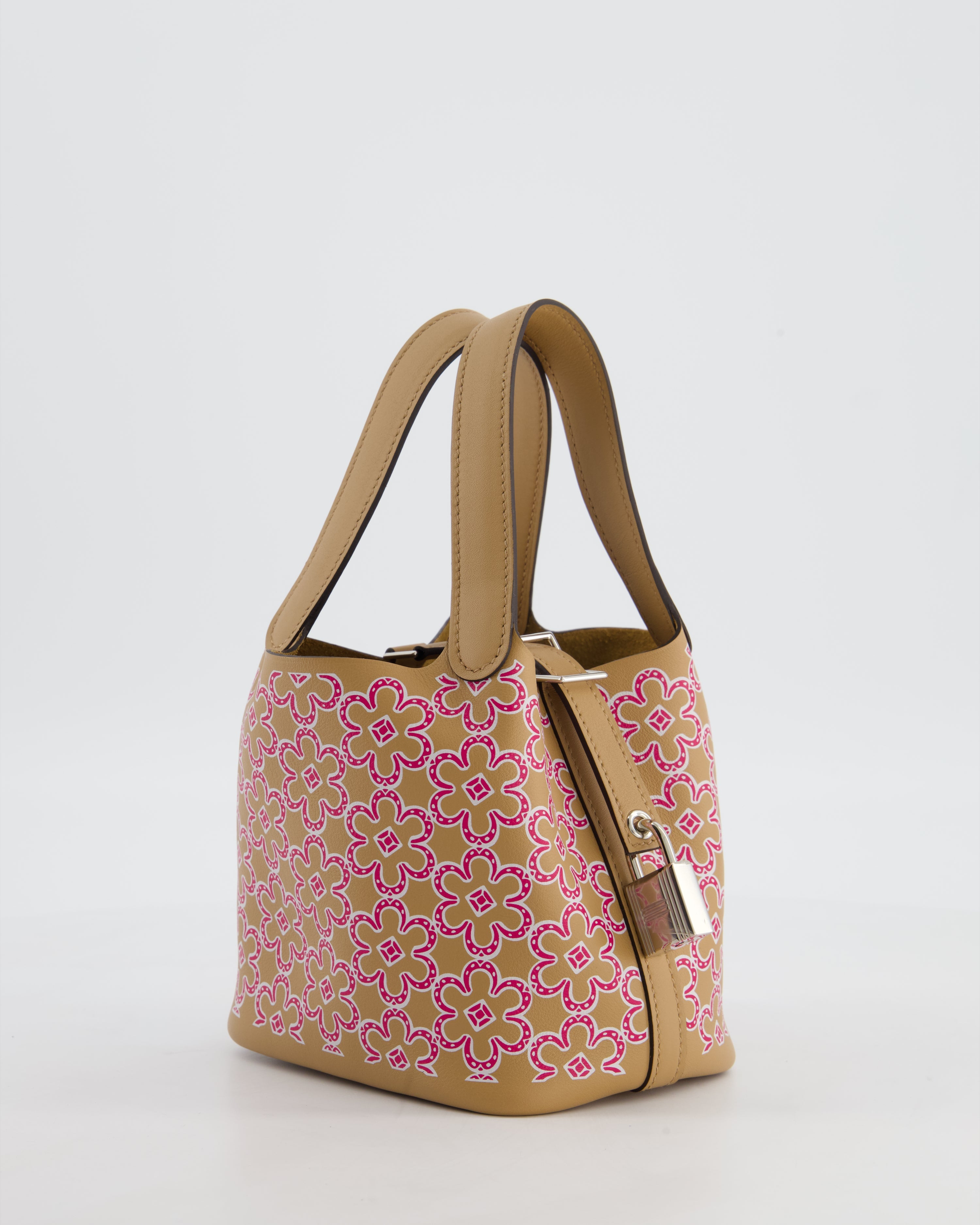 Hermès Micro Picotin 14 Lucky Daisy Bag in & Blanc, Chai & Framboise Swift Leather with Palladium Hardware