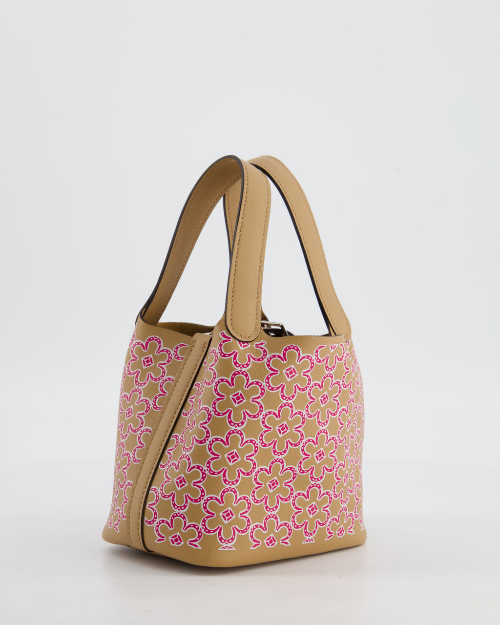 Hermès Micro Picotin 14 Lucky Daisy Bag in & Blanc, Chai & Framboise Swift Leather with Palladium Hardware