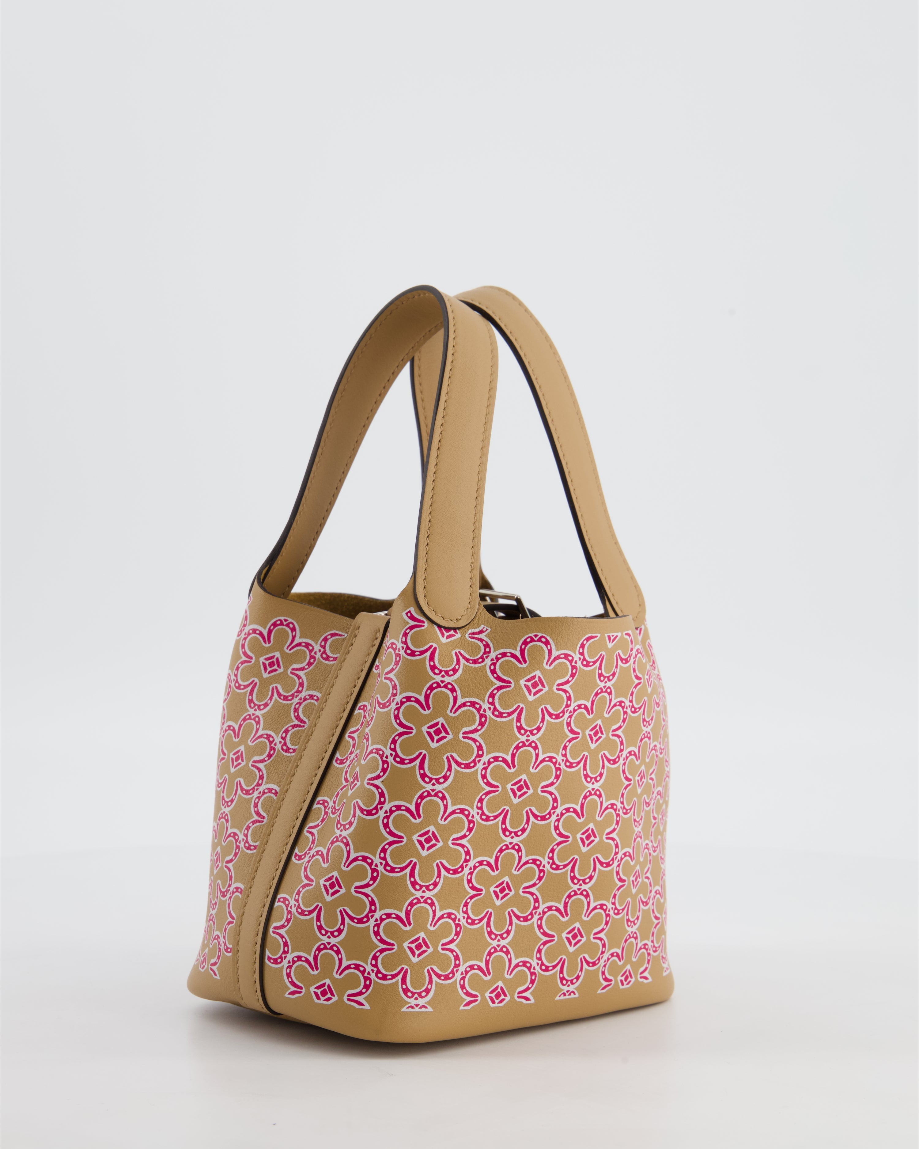 Hermès Micro Picotin 14 Lucky Daisy Bag in & Blanc, Chai & Framboise Swift Leather with Palladium Hardware