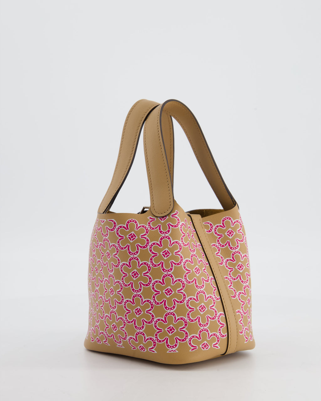 Hermès Micro Picotin 14 Lucky Daisy Bag in & Blanc, Chai & Framboise Swift Leather with Palladium Hardware