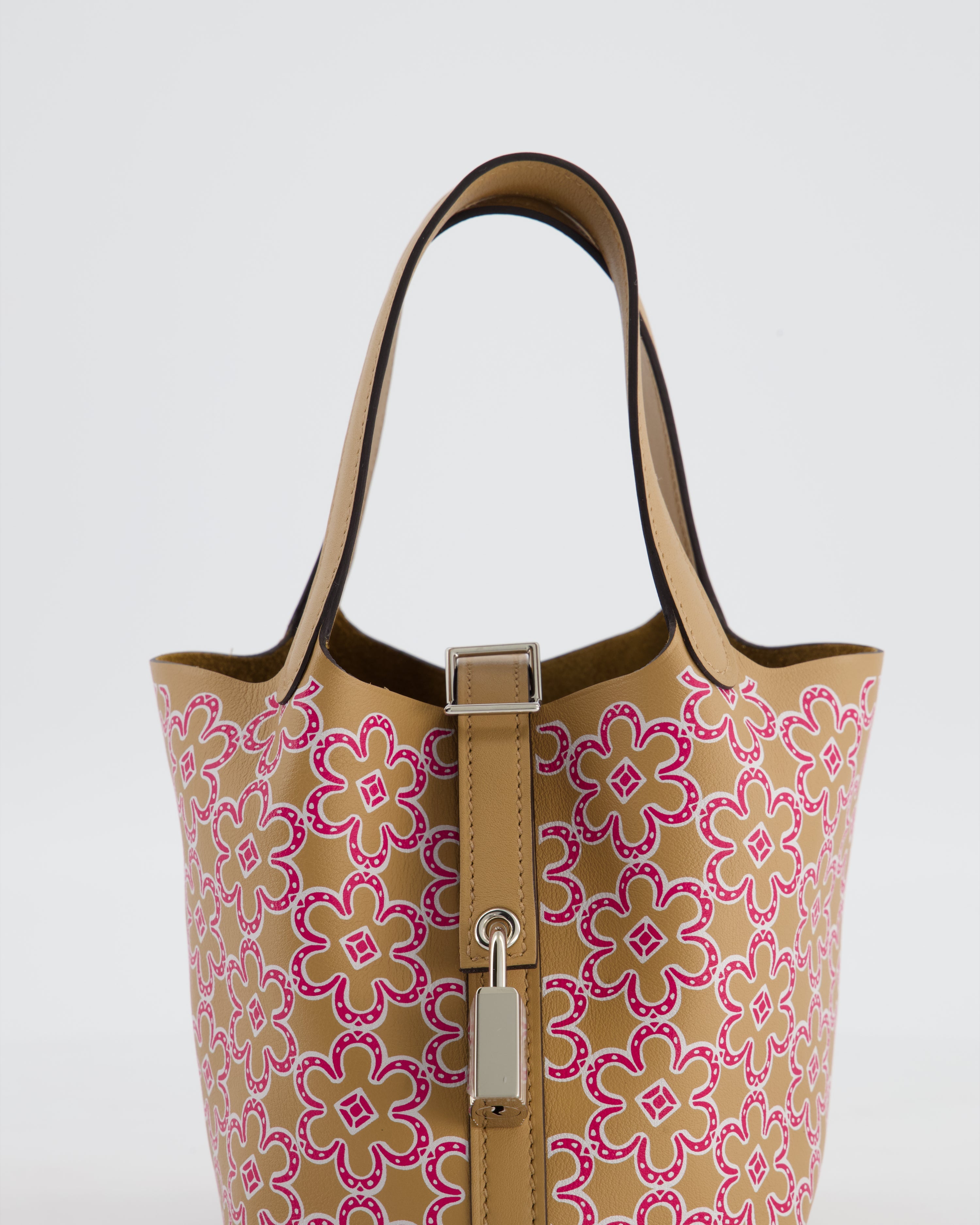 Hermès Micro Picotin 14 Lucky Daisy Bag in & Blanc, Chai & Framboise Swift Leather with Palladium Hardware