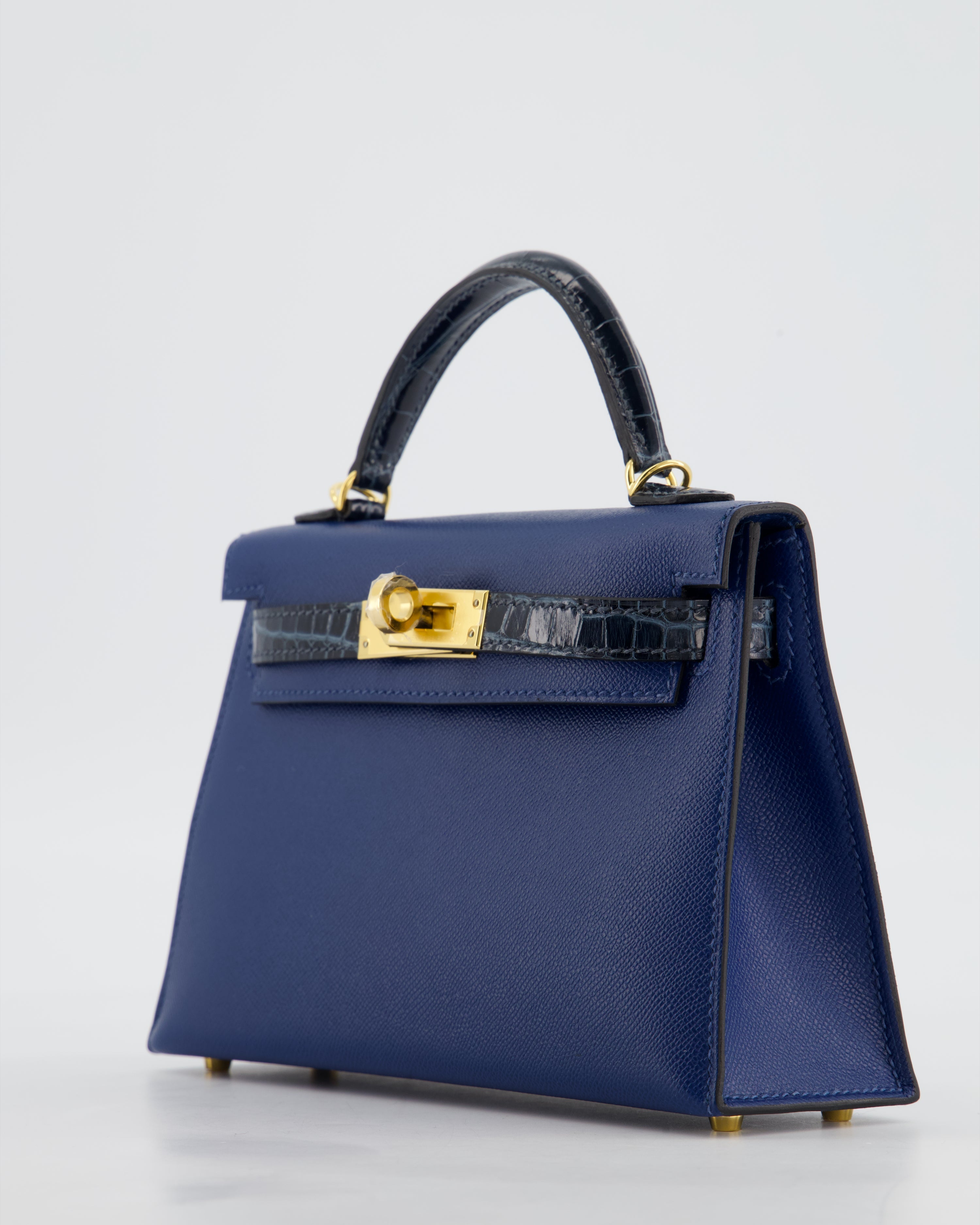 *HOT & RARE* Hermès Mini Kelly II 20cm Touch Bag in Deep Blue Madame and Bleu Baltique Alligator Leather with Gold Hardware