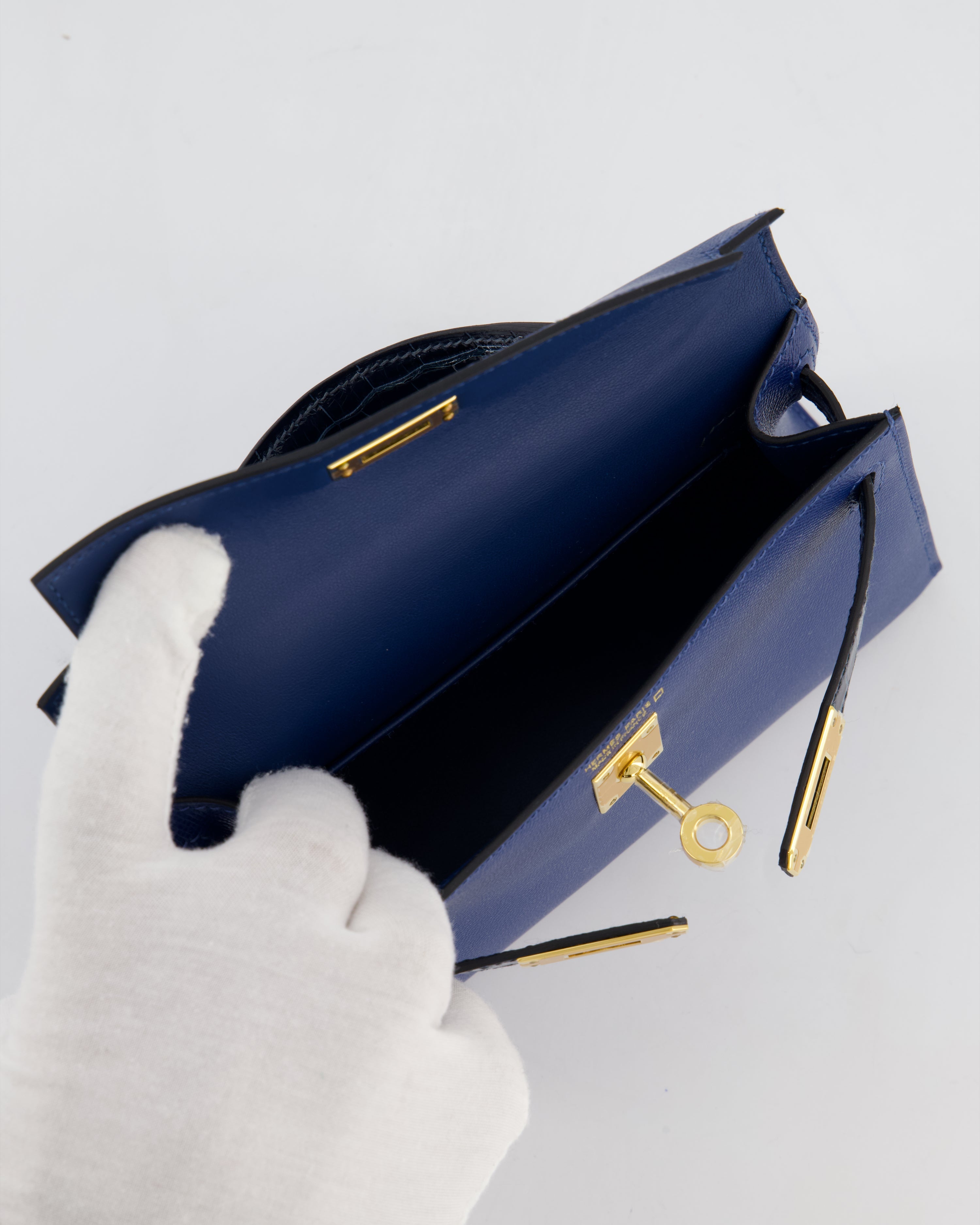 *HOT & RARE* Hermès Mini Kelly II 20cm Touch Bag in Deep Blue Madame and Bleu Baltique Alligator Leather with Gold Hardware