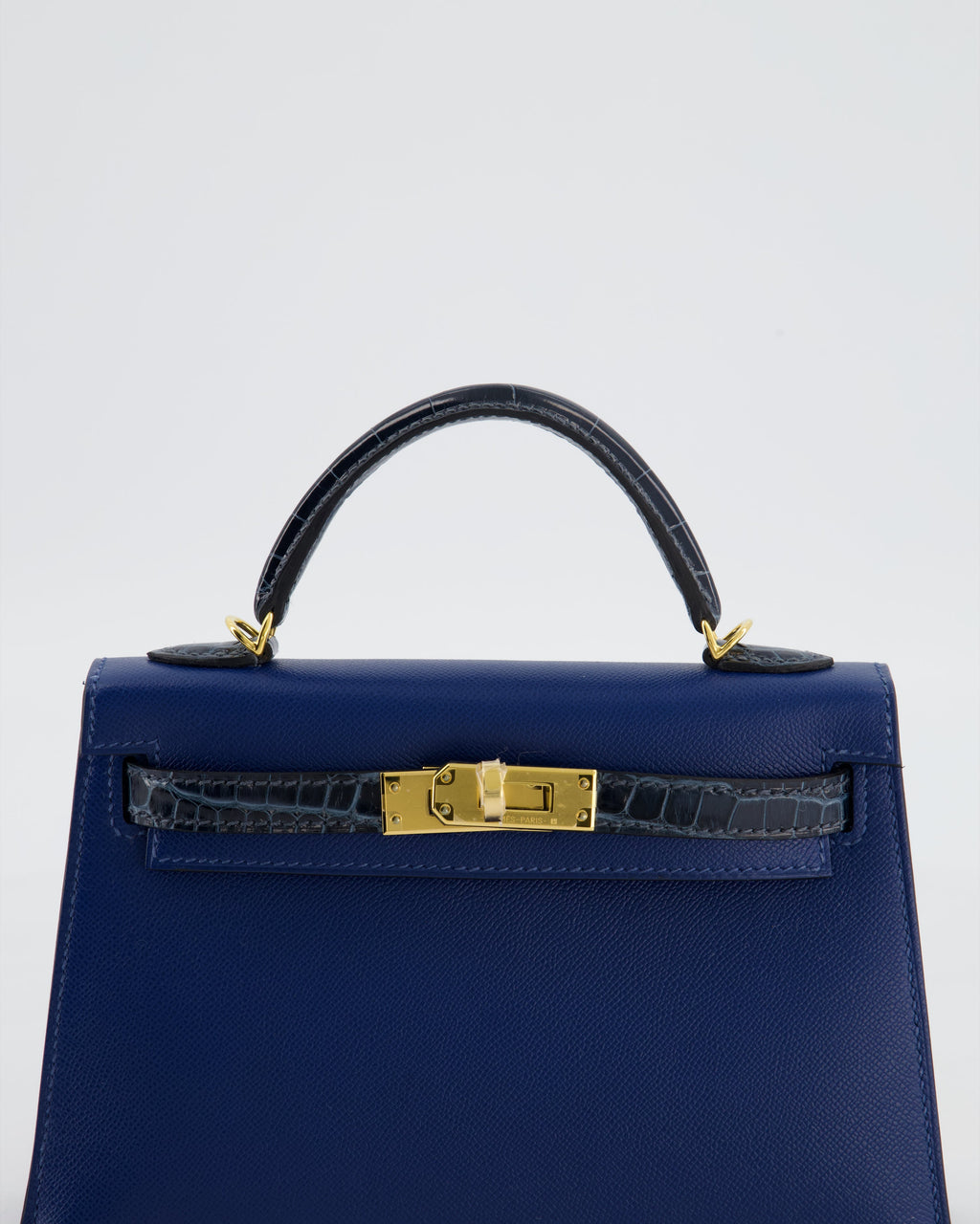 *HOT & RARE* Hermès Mini Kelly II 20cm Touch Bag in Deep Blue Madame and Bleu Baltique Alligator Leather with Gold Hardware
