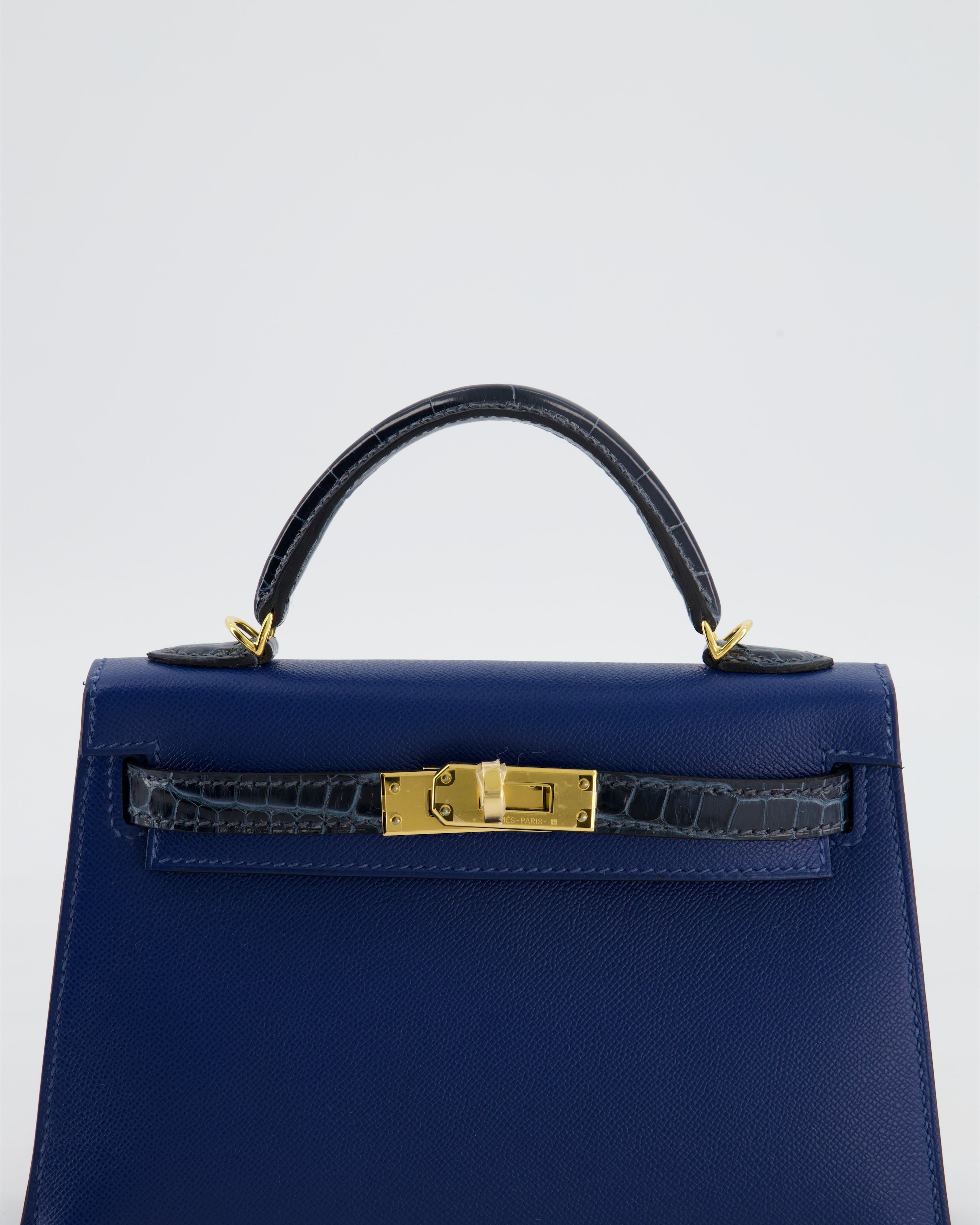 *HOT & RARE* Hermès Mini Kelly II 20cm Touch Bag in Deep Blue Madame and Bleu Baltique Alligator Leather with Gold Hardware