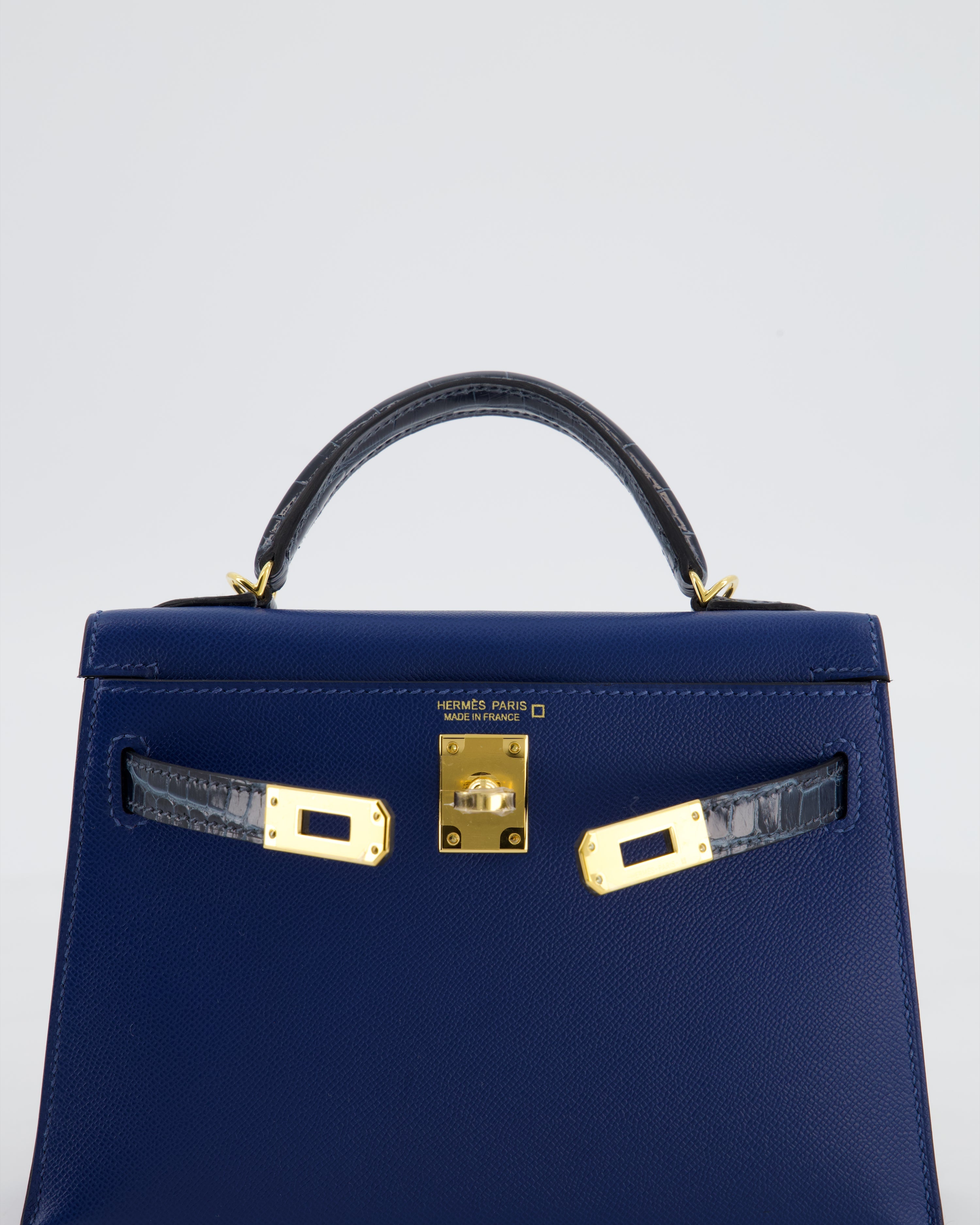 *HOT & RARE* Hermès Mini Kelly II 20cm Touch Bag in Deep Blue Madame and Bleu Baltique Alligator Leather with Gold Hardware