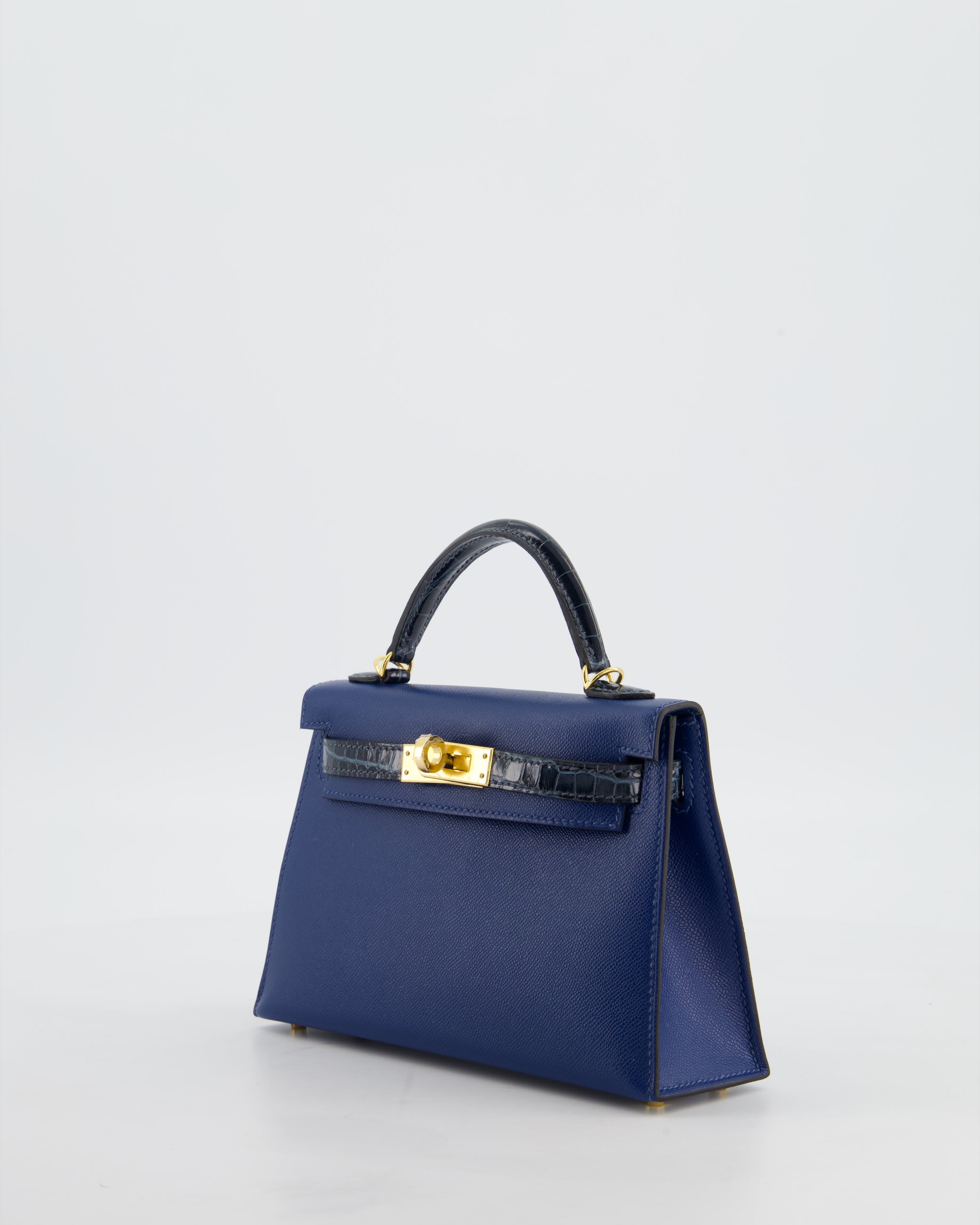 *HOT & RARE* Hermès Mini Kelly II 20cm Touch Bag in Deep Blue Madame and Bleu Baltique Alligator Leather with Gold Hardware