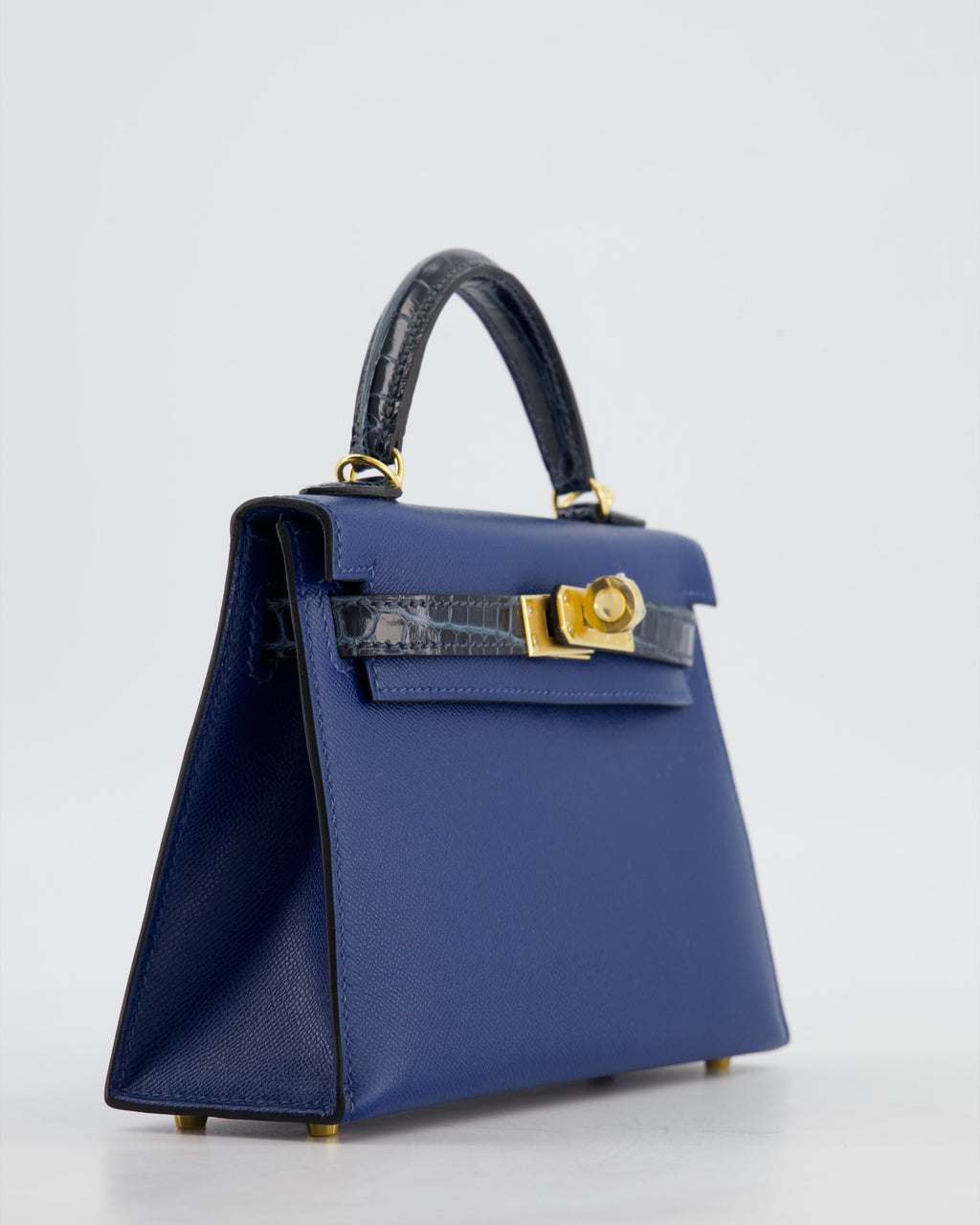 *HOT & RARE* Hermès Mini Kelly II 20cm Touch Bag in Deep Blue Madame and Bleu Baltique Alligator Leather with Gold Hardware