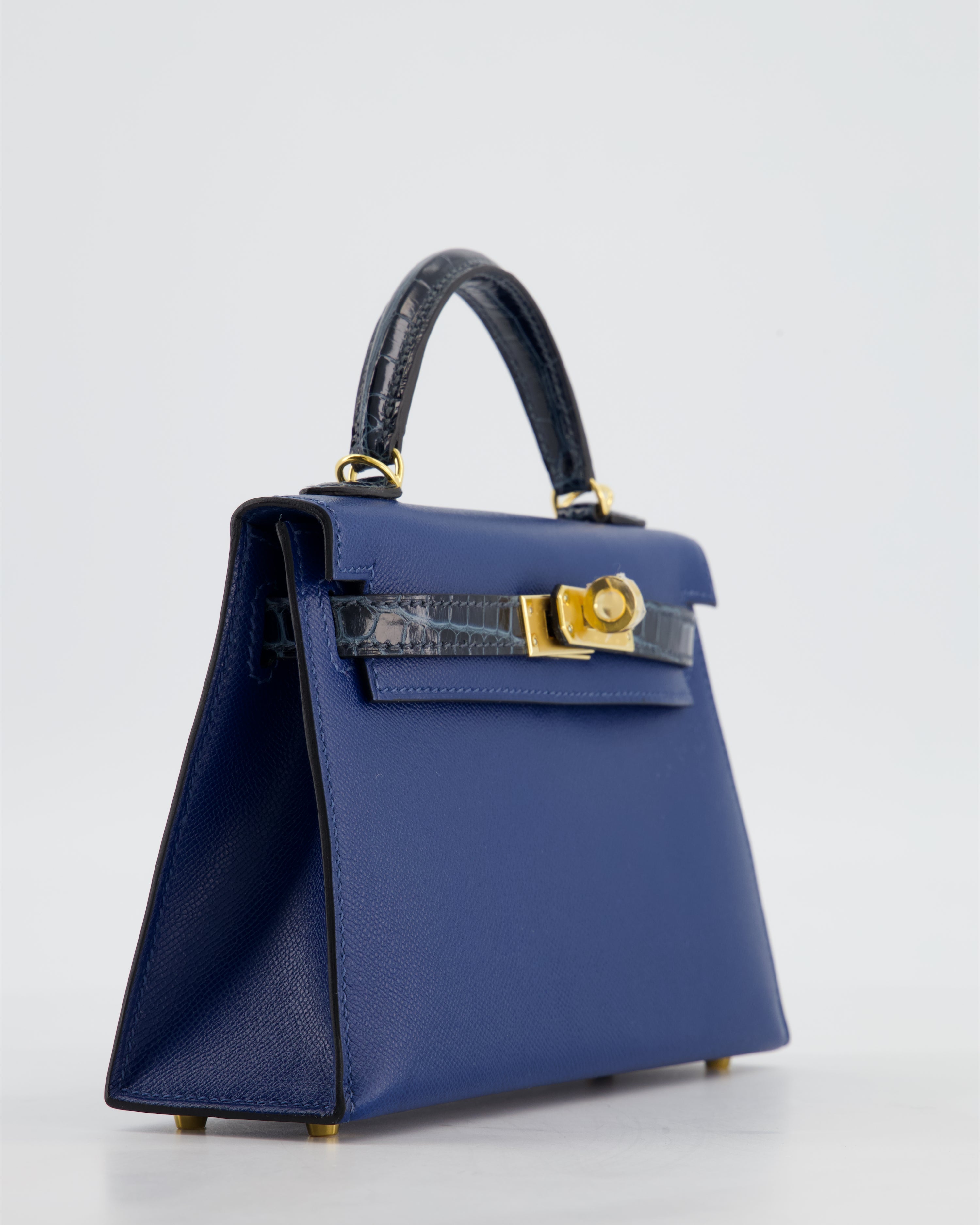 *HOT & RARE* Hermès Mini Kelly II 20cm Touch Bag in Deep Blue Madame and Bleu Baltique Alligator Leather with Gold Hardware