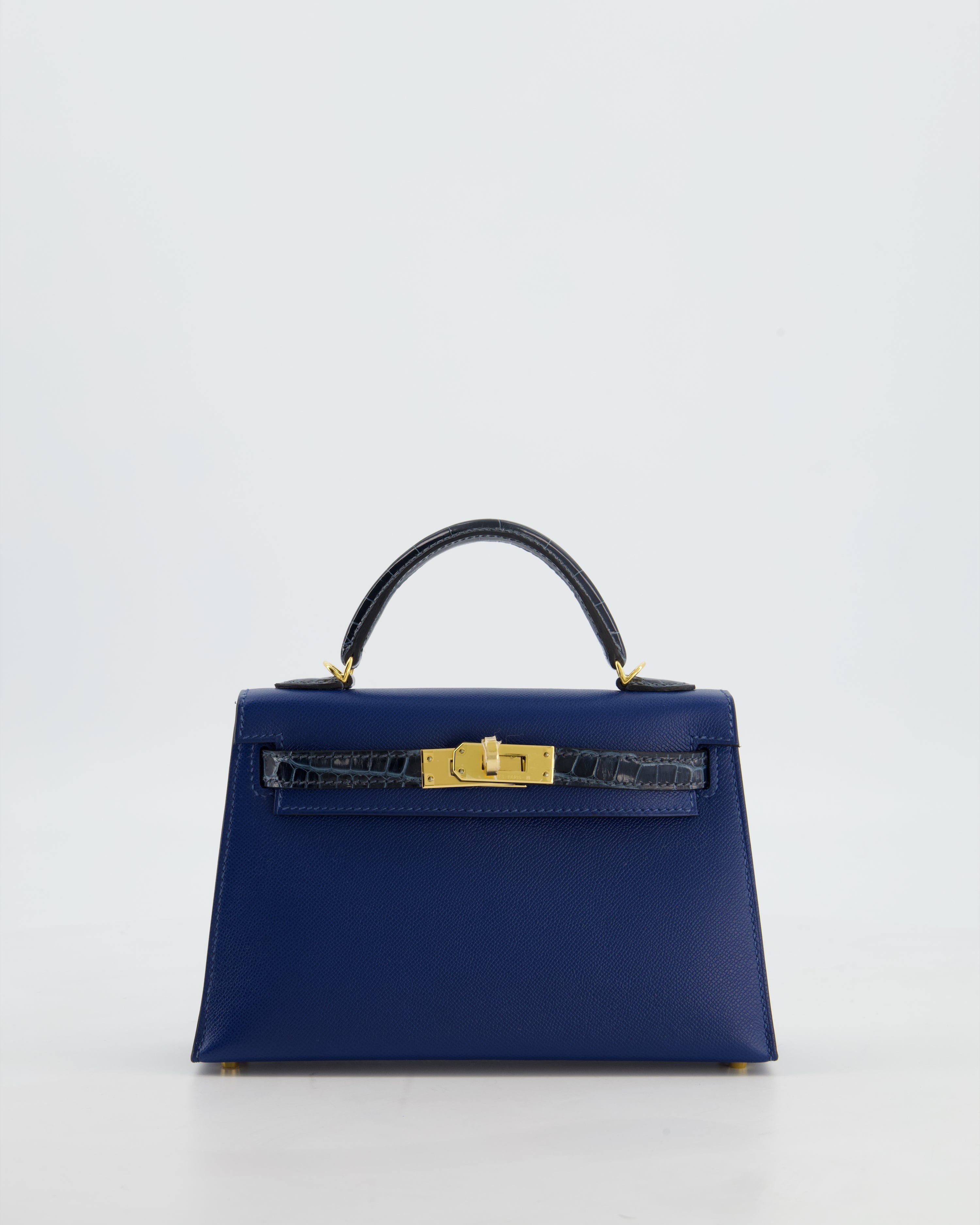 *HOT & RARE* Hermès Mini Kelly II 20cm Touch Bag in Deep Blue Madame and Bleu Baltique Alligator Leather with Gold Hardware