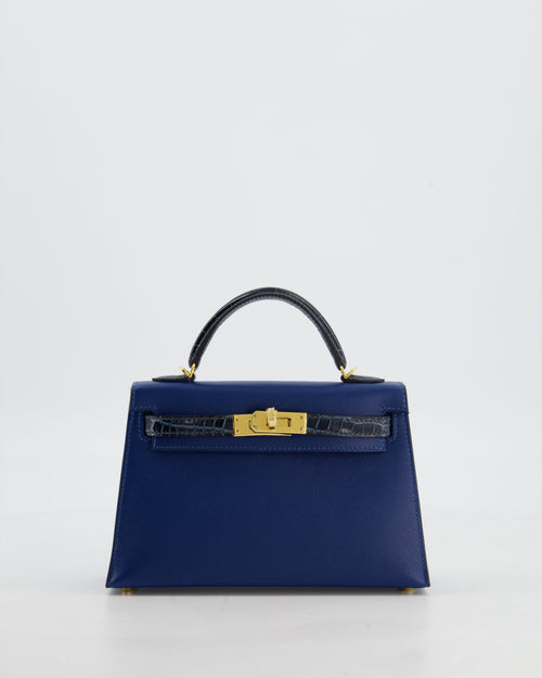 *HOT & RARE* Hermès Mini Kelly II 20cm Touch Bag in Deep Blue Madame and Bleu Baltique Alligator Leather with Gold Hardware