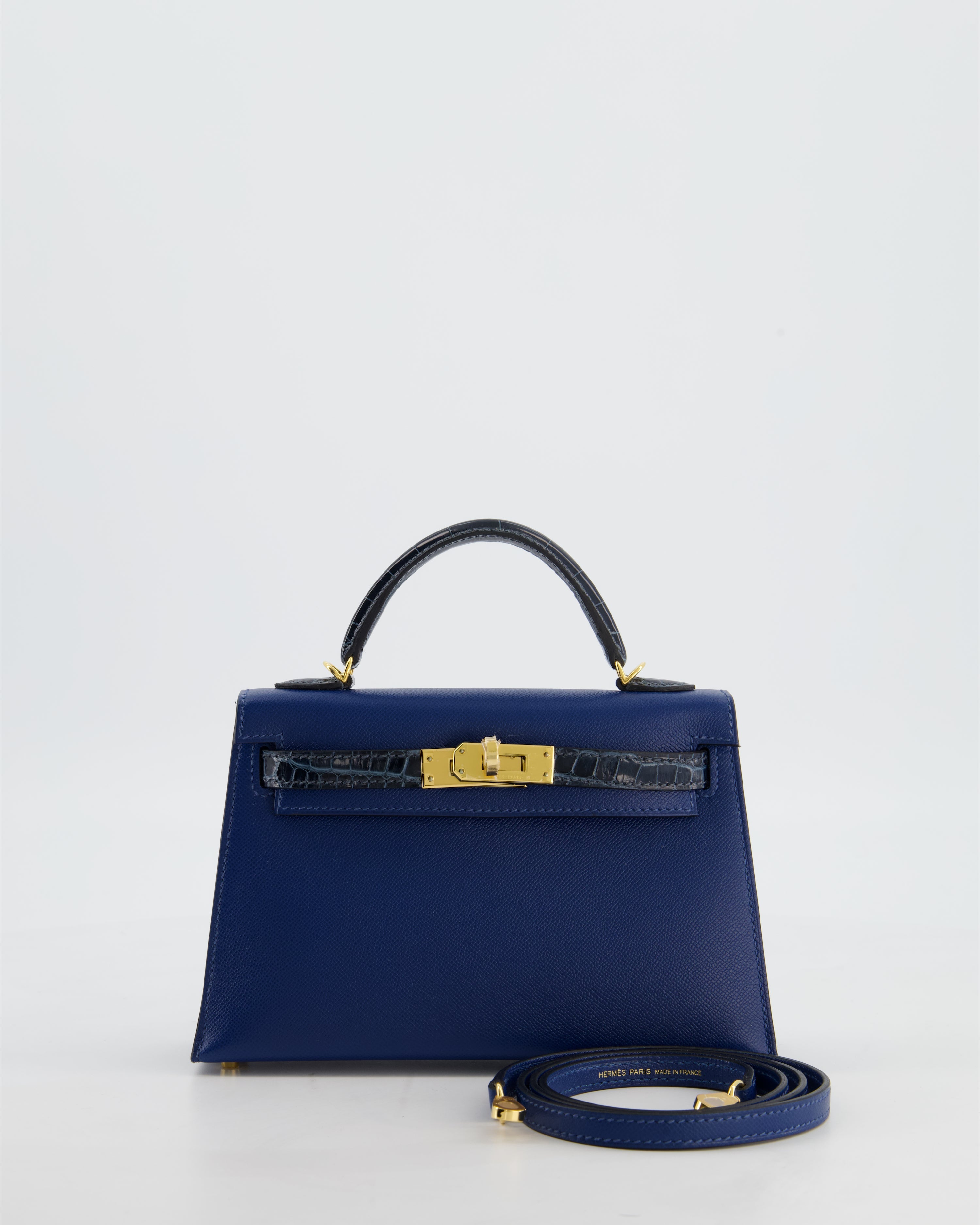 *HOT & RARE* Hermès Mini Kelly II 20cm Touch Bag in Deep Blue Madame and Bleu Baltique Alligator Leather with Gold Hardware