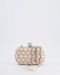 Alexander McQueen Beige and White Leather Laser Cut Skull Box Chain Clutch Bag with Silver and Crystal Embellished Skull Detail RRP £2,690