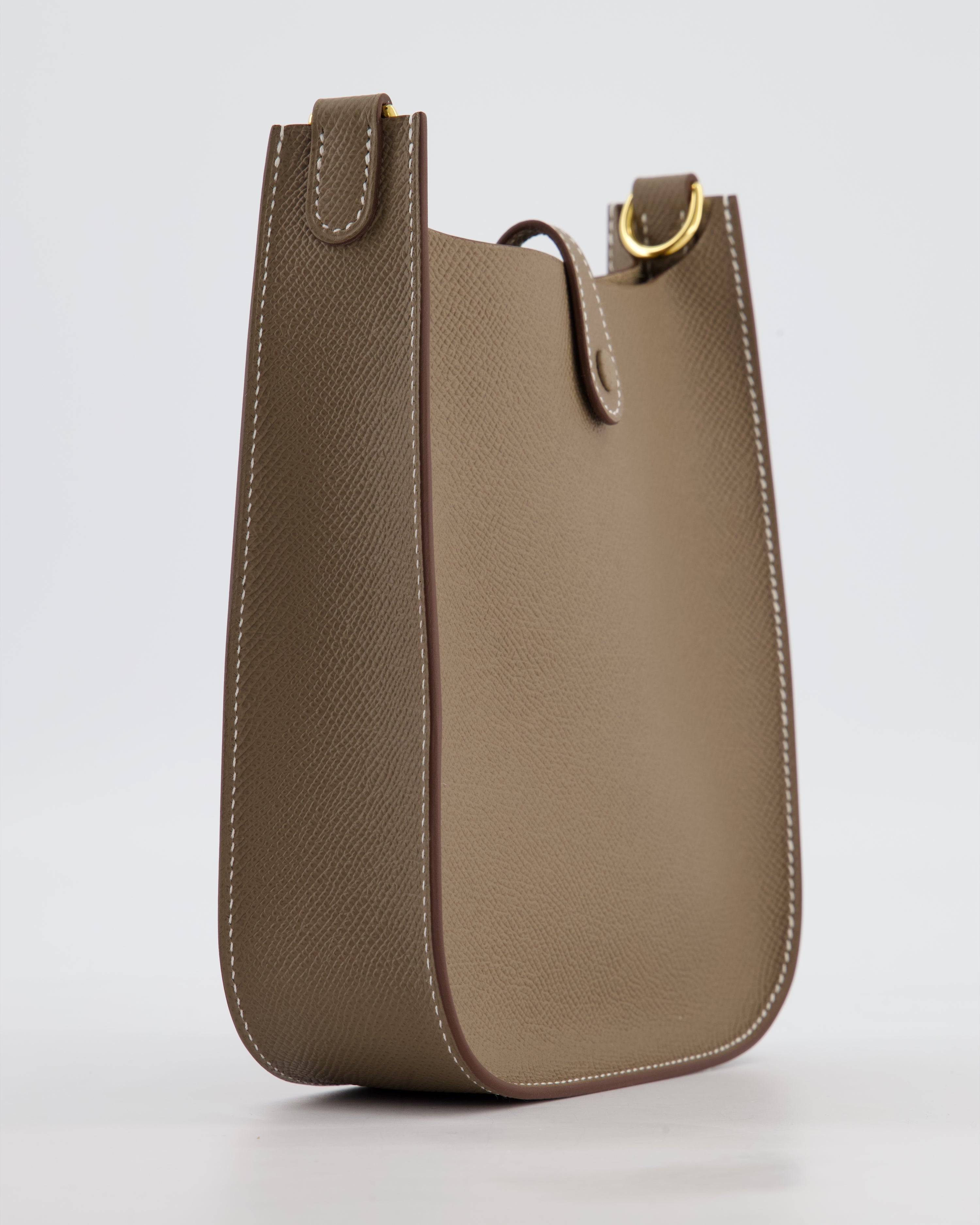 Hermès Mini Evelyne Sellier Bag in Etoupe Epsom Leather with Gold Hardware