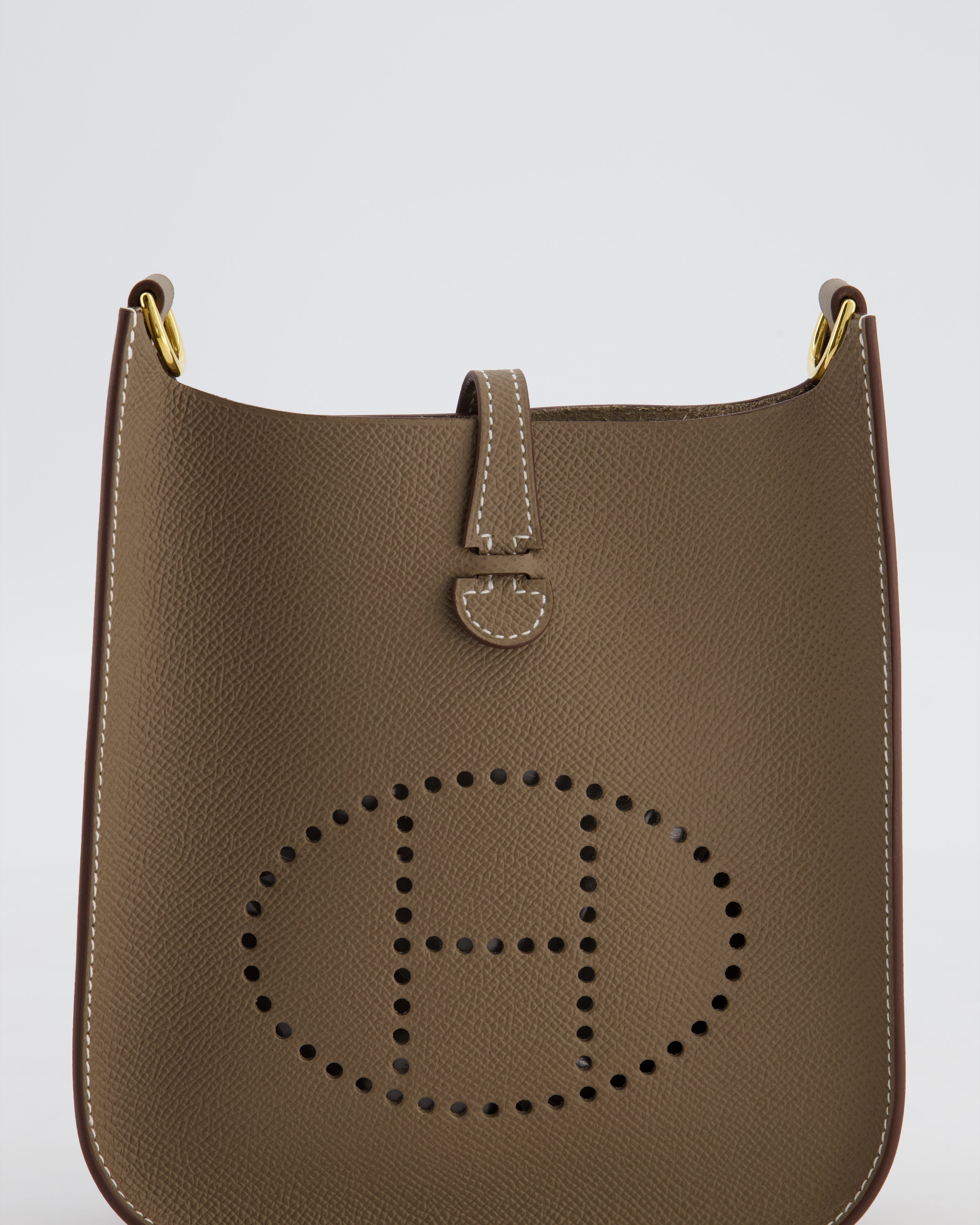 Hermès Mini Evelyne Sellier Bag in Etoupe Epsom Leather with Gold Hardware