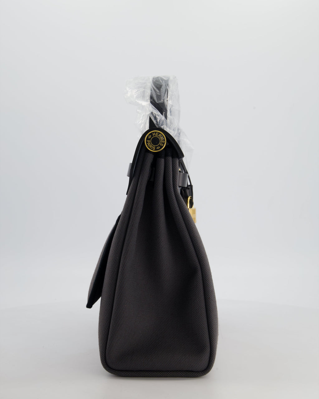 *HOT & RARE* Hermès Herbag 31 Laque Zip Bag in Ardoise Toile Militaire Canvas, Noir Vache Hunter Leather with Gold & Noir Hardware