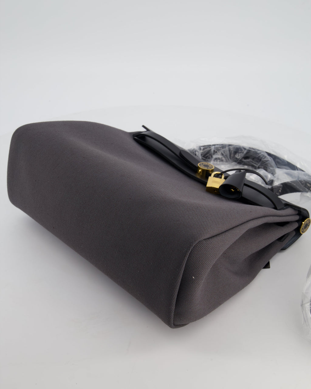 *HOT & RARE* Hermès Herbag 31 Laque Zip Bag in Ardoise Toile Militaire Canvas, Noir Vache Hunter Leather with Gold & Noir Hardware