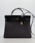 *HOT & RARE* Hermès Herbag 31 Laque Zip Bag in Ardoise Toile Militaire Canvas, Noir Vache Hunter Leather with Gold & Noir Hardware