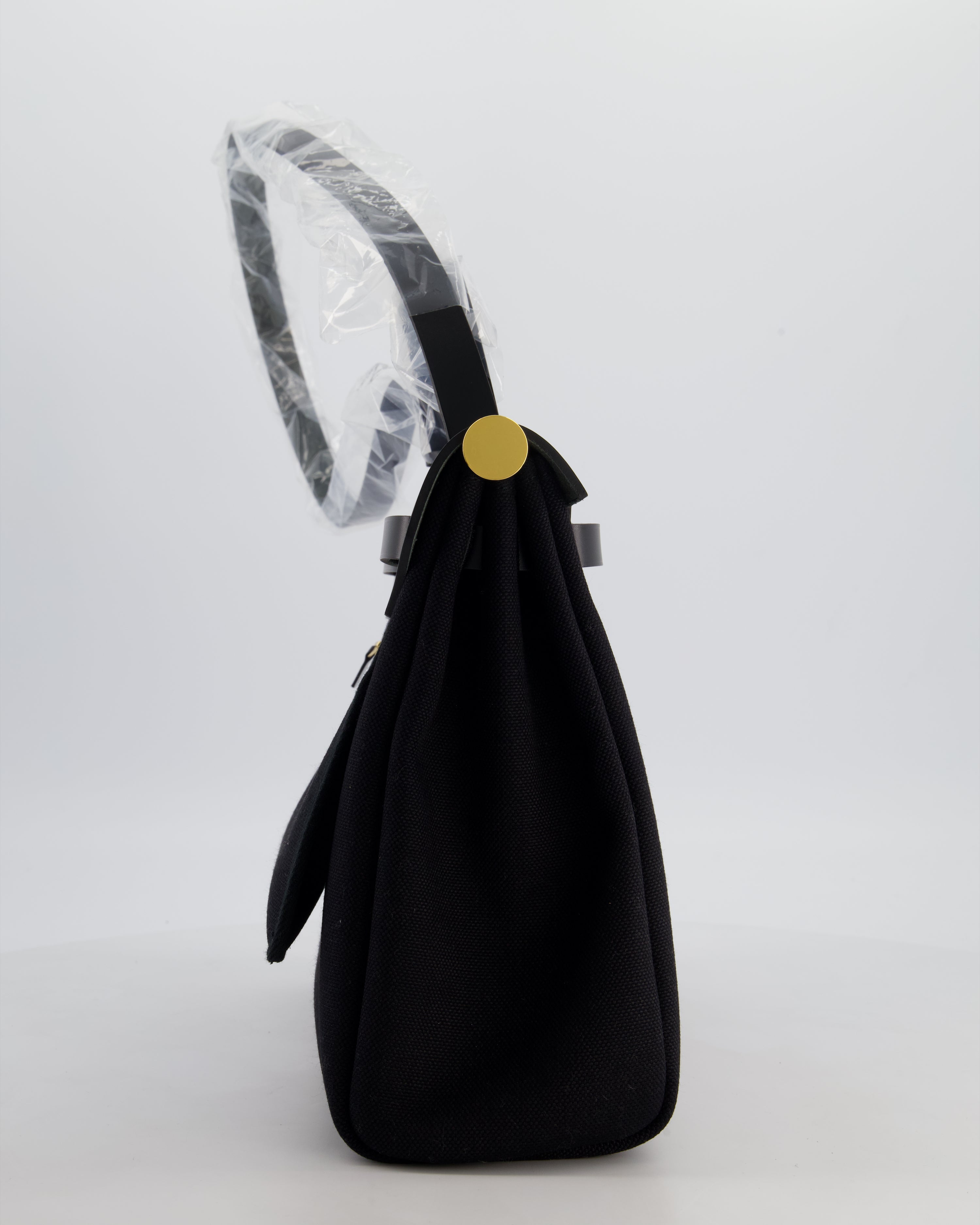 Hermès Herbag 31 Zip Bag in Noir Toile Officier Canvas, Noir Vache Hunter Leather with Gold Hardware