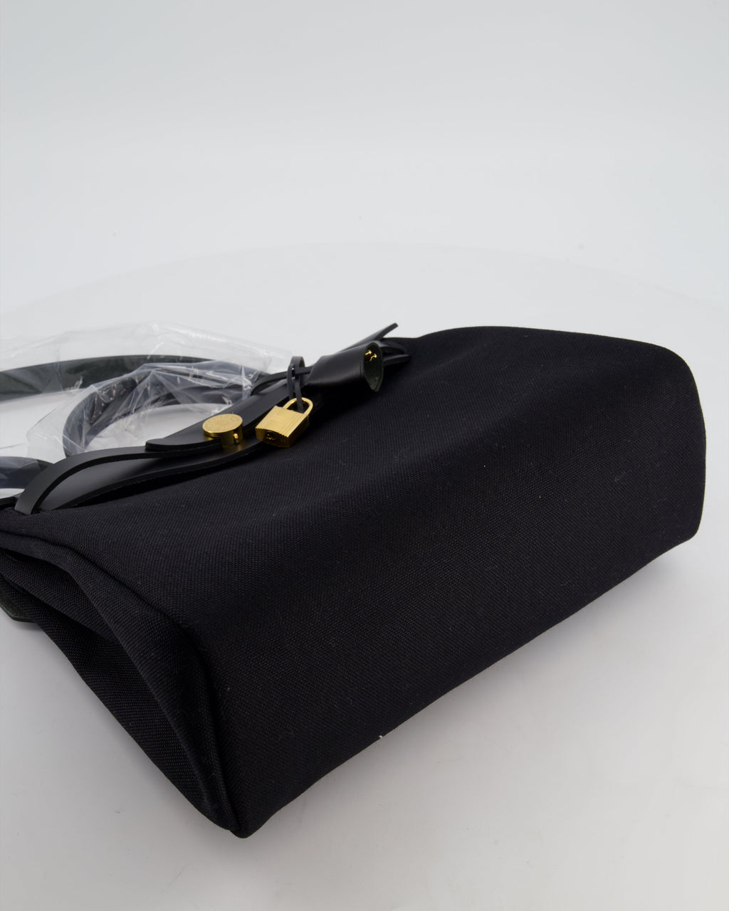 Hermès Herbag 31 Zip Bag in Noir Toile Officier Canvas, Noir Vache Hunter Leather with Gold Hardware