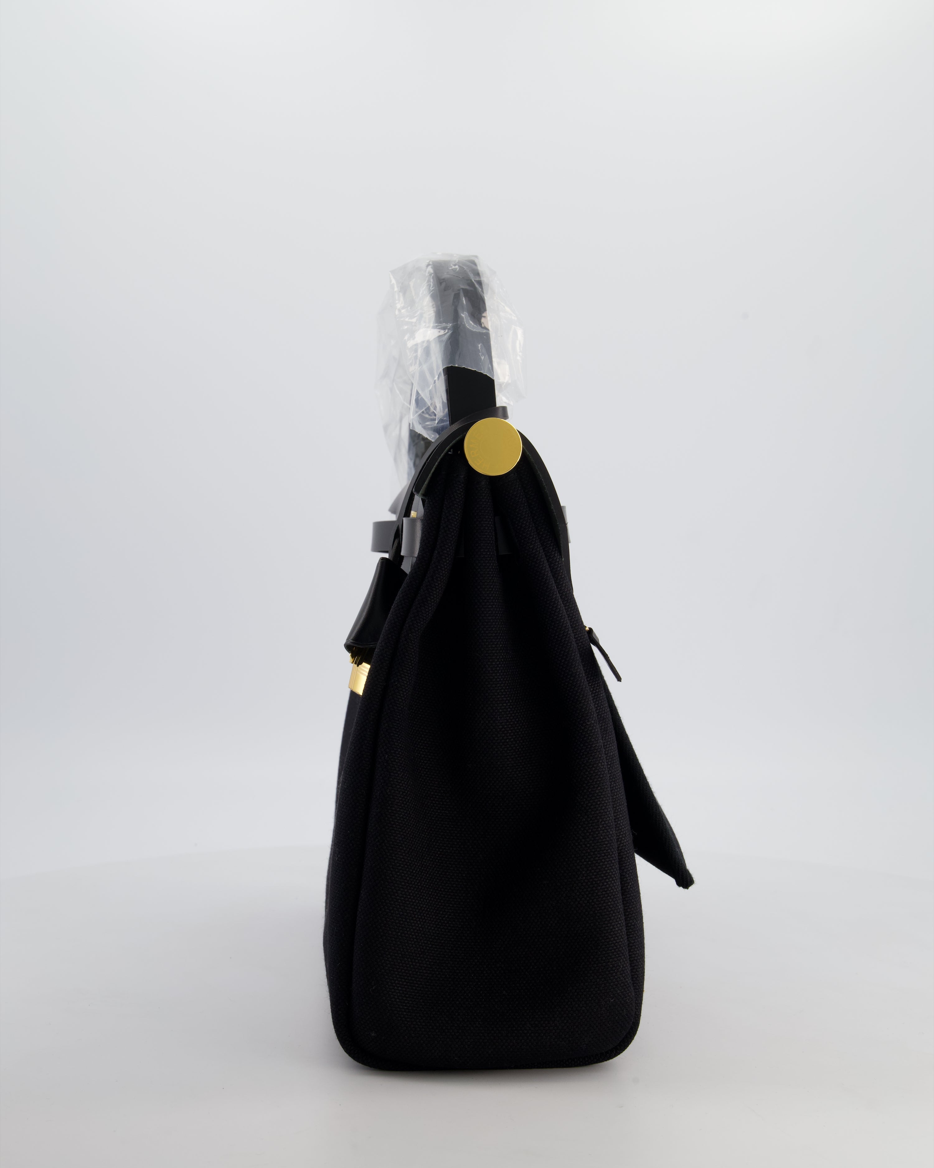 Hermès Herbag 31 Zip Bag in Noir Toile Officier Canvas, Noir Vache Hunter Leather with Gold Hardware