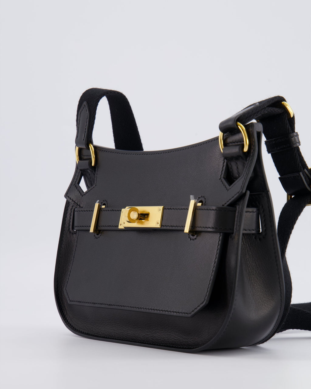 *RARE* Hermès Mini Jypsiere Crossbody Bag in Black Evergrain Leather with Gold Hardware