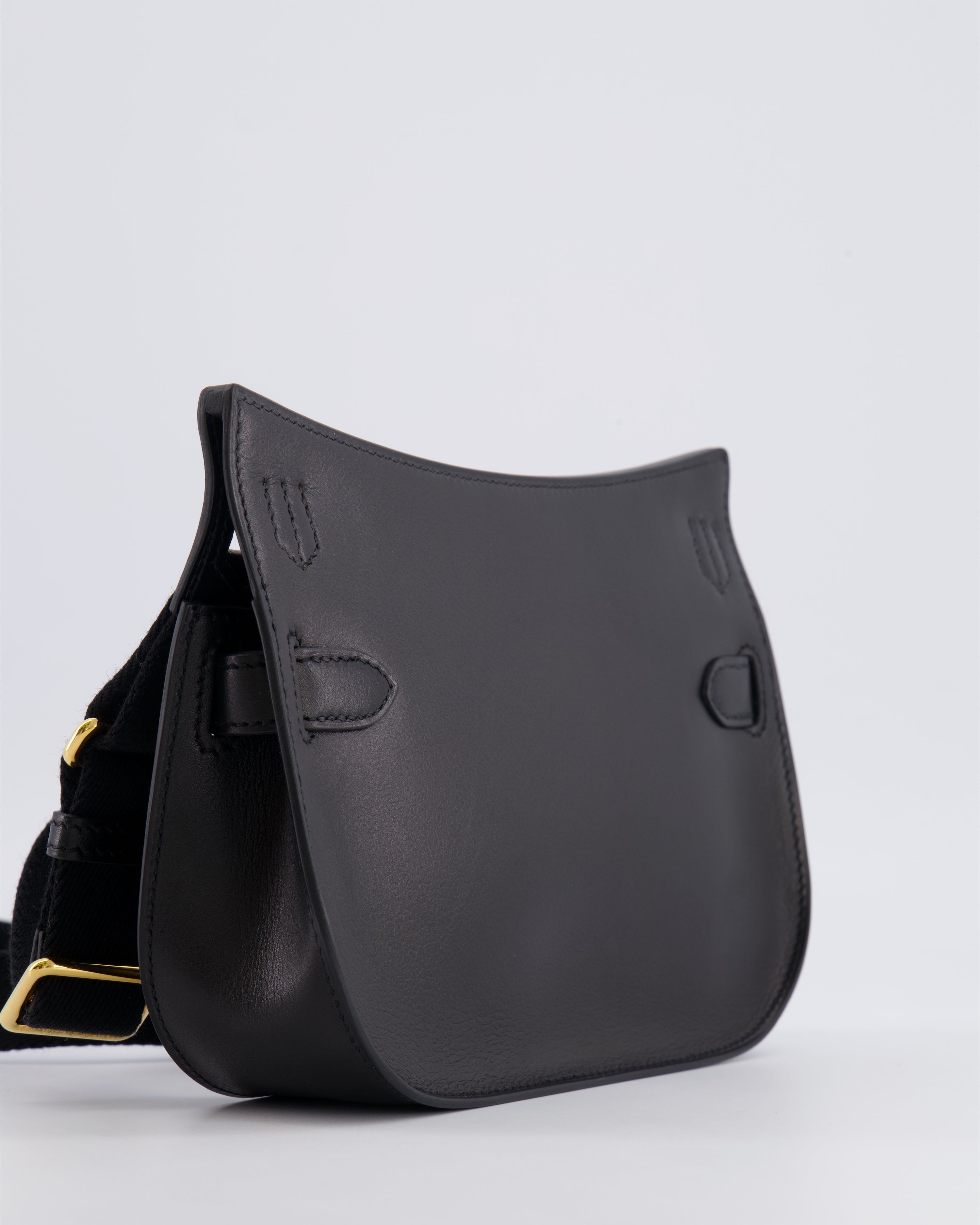 *RARE* Hermès Mini Jypsiere Crossbody Bag in Black Evergrain Leather with Gold Hardware