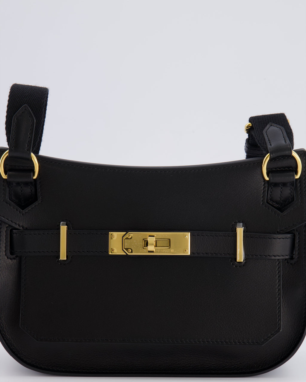 *RARE* Hermès Mini Jypsiere Crossbody Bag in Black Evergrain Leather with Gold Hardware