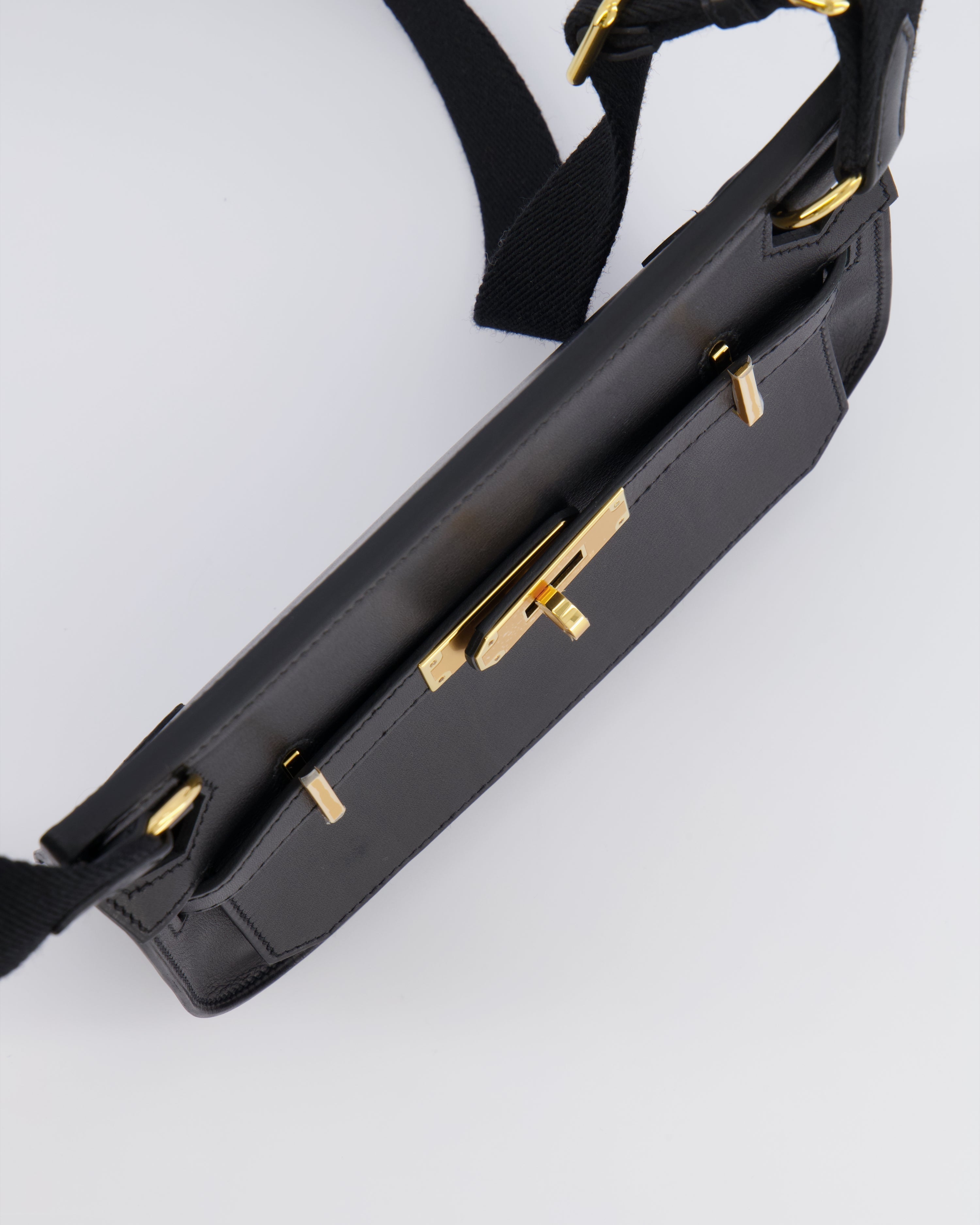 *RARE* Hermès Mini Jypsiere Crossbody Bag in Black Evergrain Leather with Gold Hardware