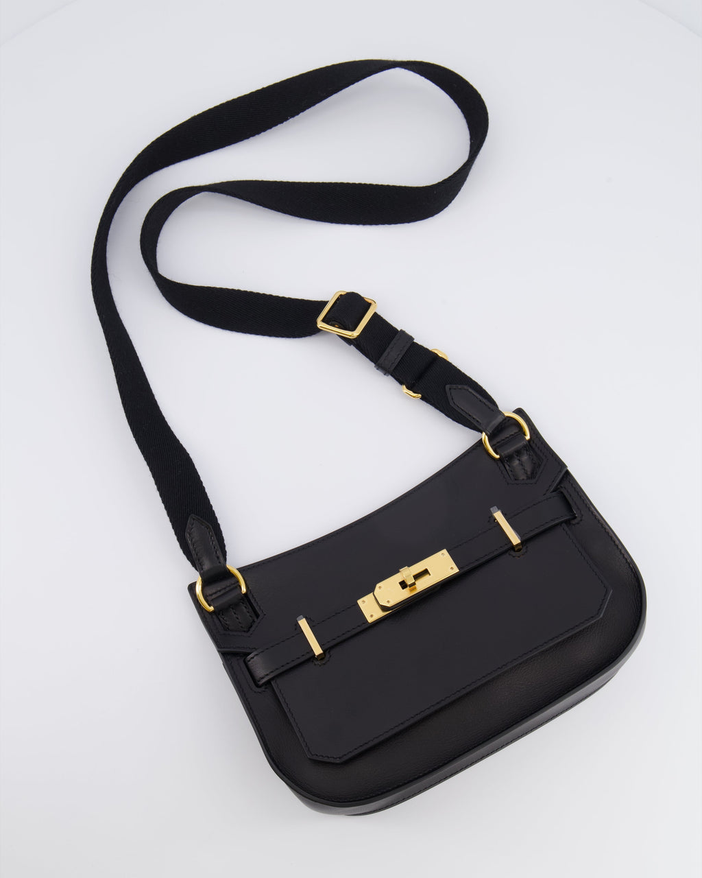 *RARE* Hermès Mini Jypsiere Crossbody Bag in Black Evergrain Leather with Gold Hardware