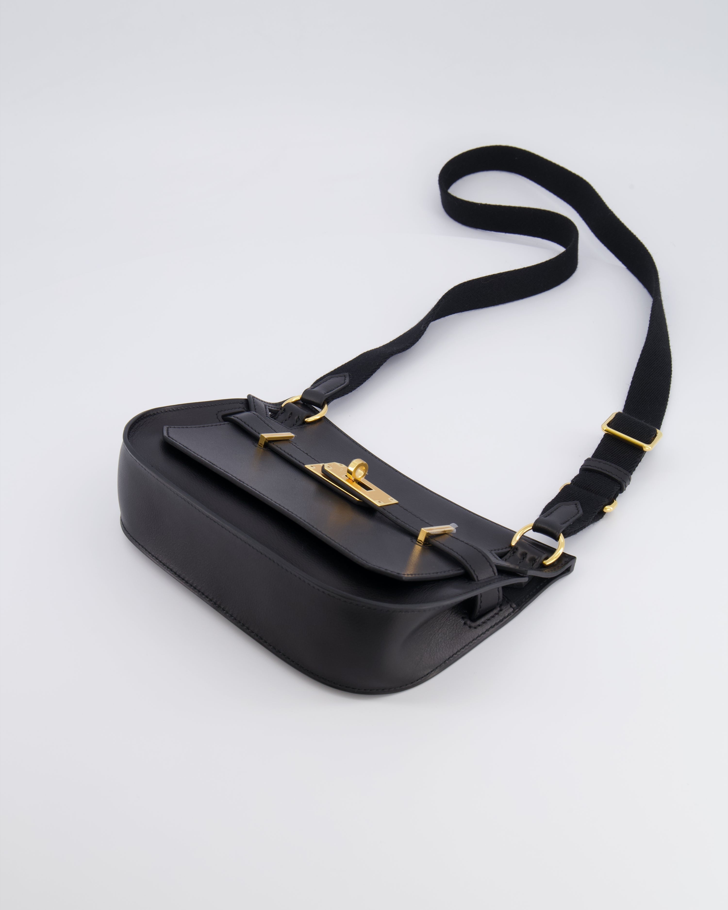 *RARE* Hermès Mini Jypsiere Crossbody Bag in Black Evergrain Leather with Gold Hardware