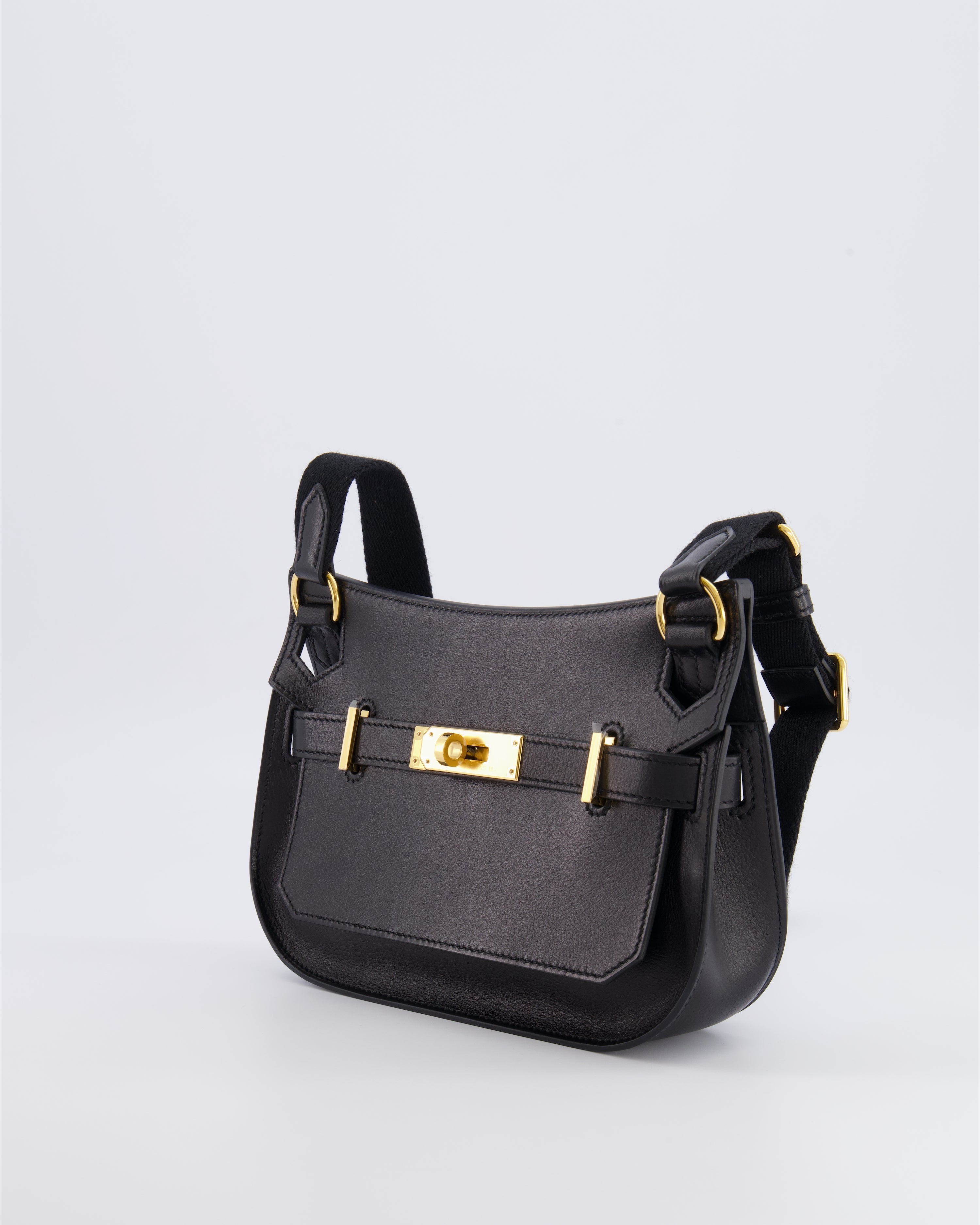 *RARE* Hermès Mini Jypsiere Crossbody Bag in Black Evergrain Leather with Gold Hardware